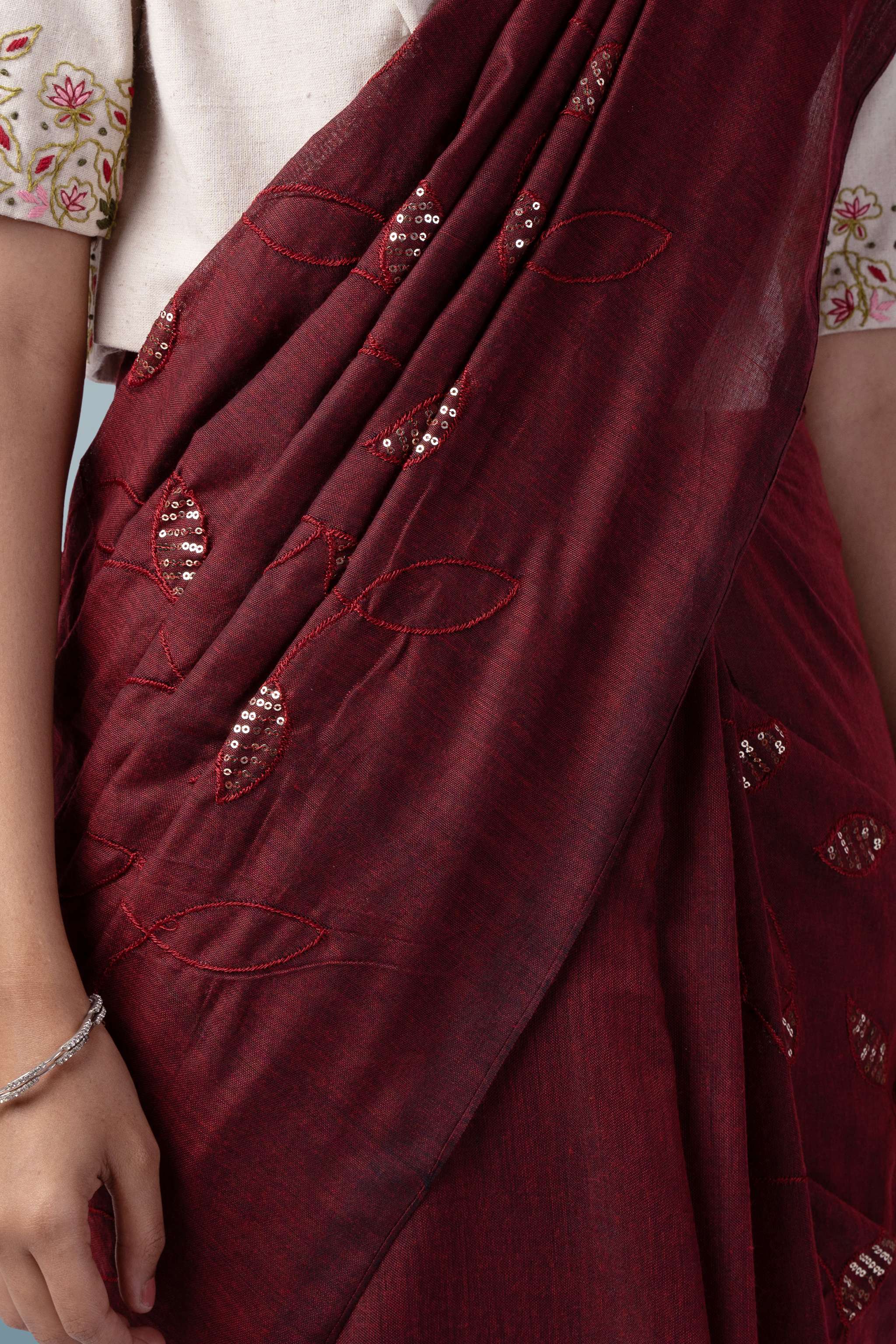 Burnt Maroon Ultra-light Handspun Khadi Saree