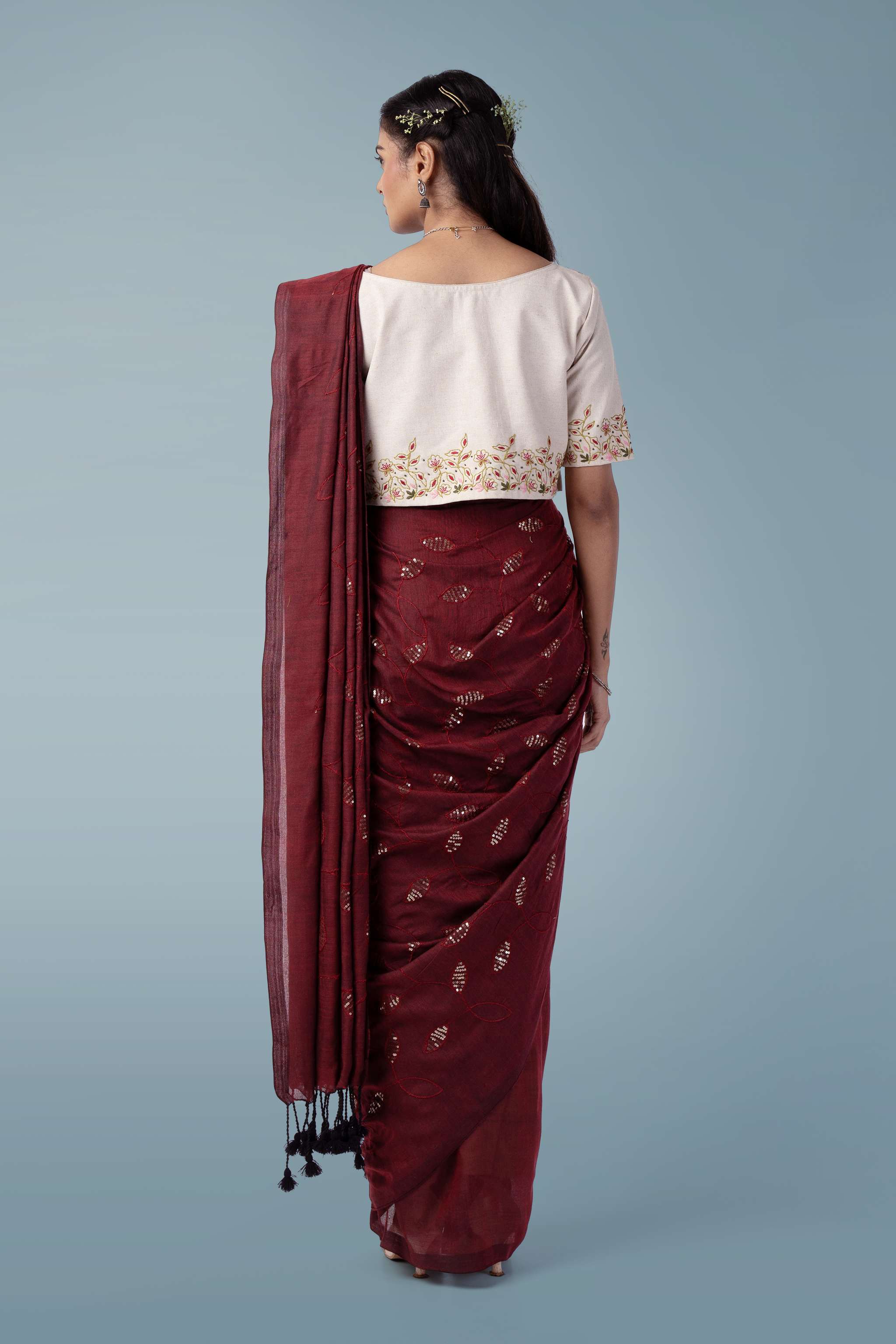 Burnt Maroon Ultra-light Handspun Khadi Saree