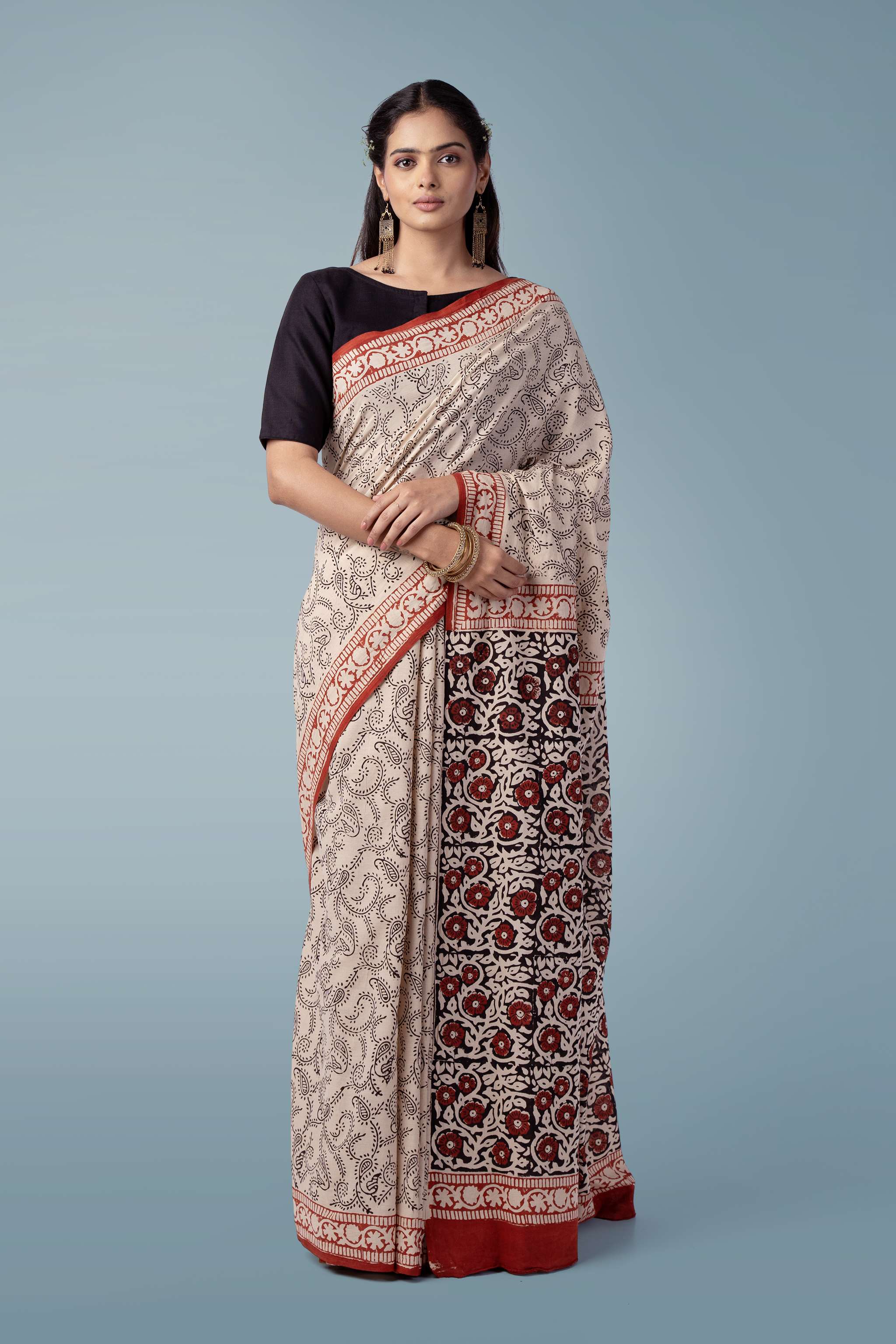 Desert Sand Ultra-soft Mul Cotton Saree | Bagru Hand Block Print