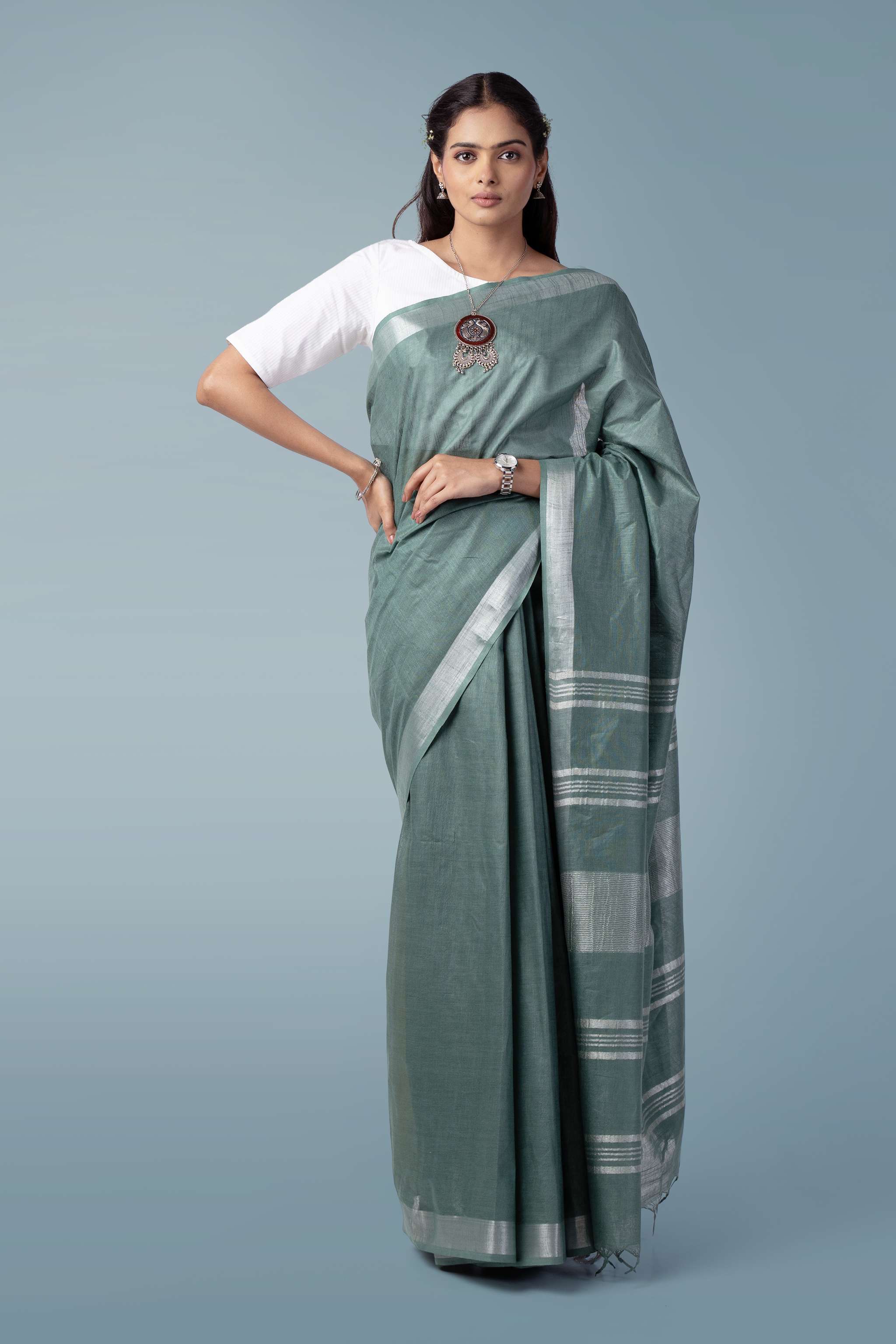 Moss Green Naturally Dyed Celuvé Saree