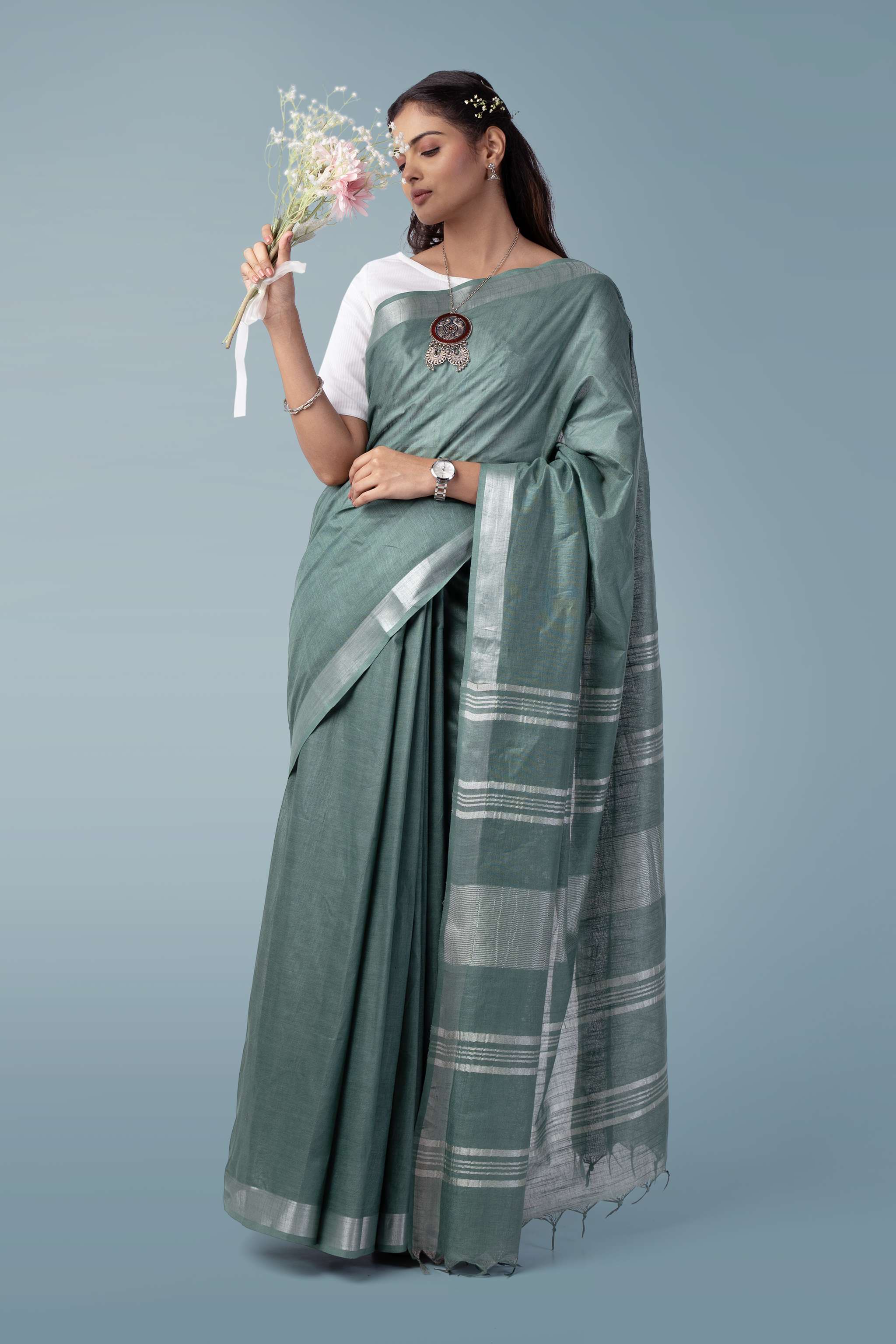 Moss Green Naturally Dyed Celuvé Saree