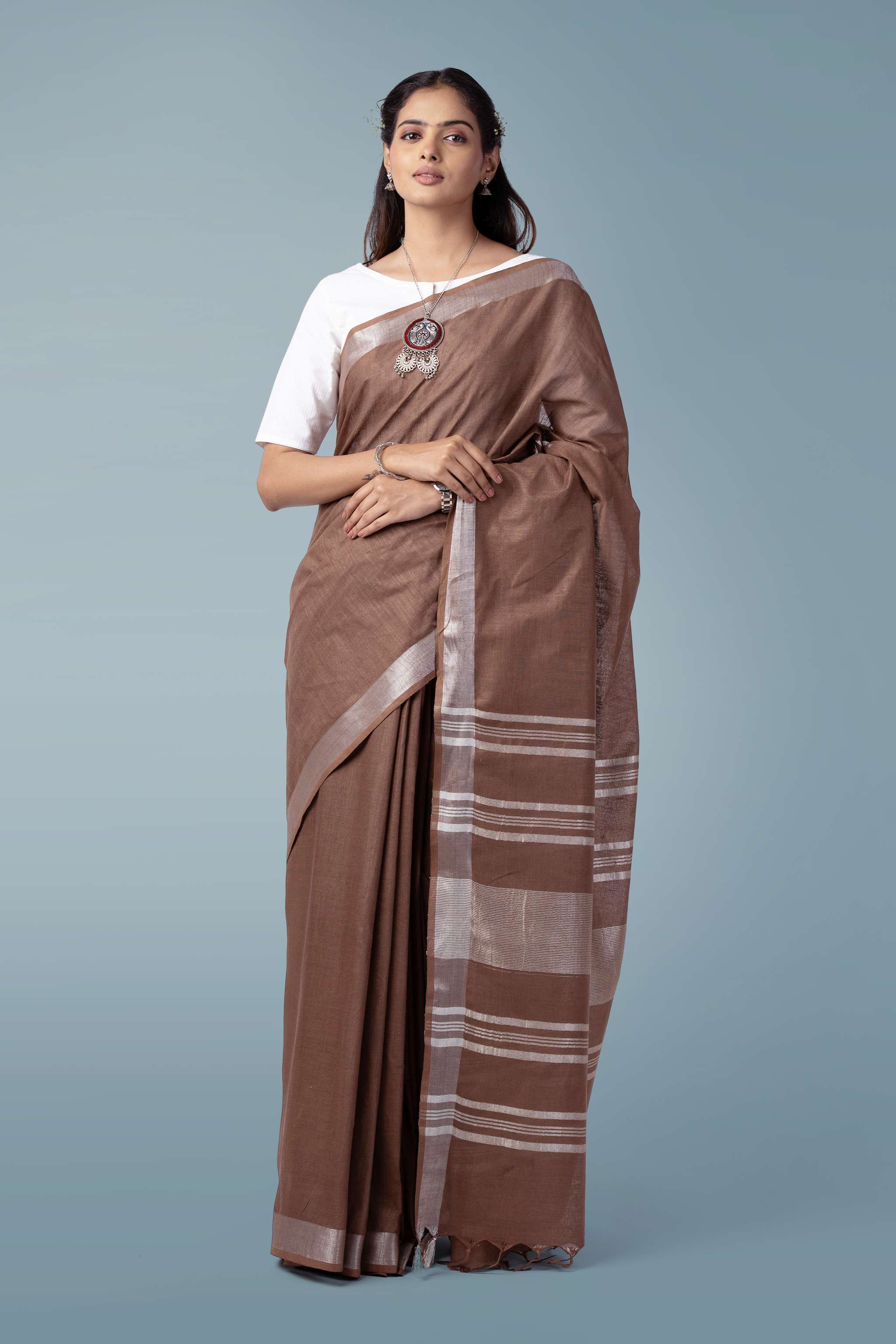 Earthy brown Naturally Dyed Celuvé Saree