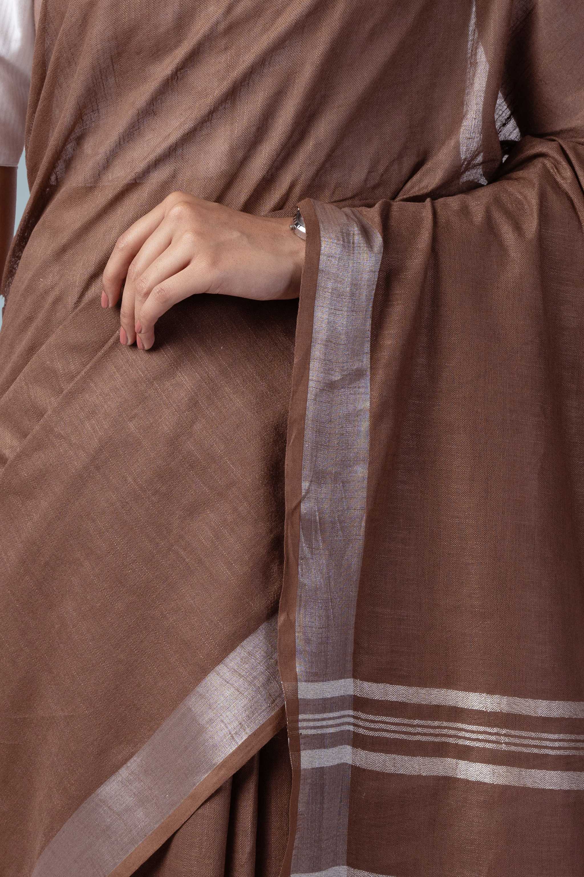 Earthy brown Naturally Dyed Celuvé Saree