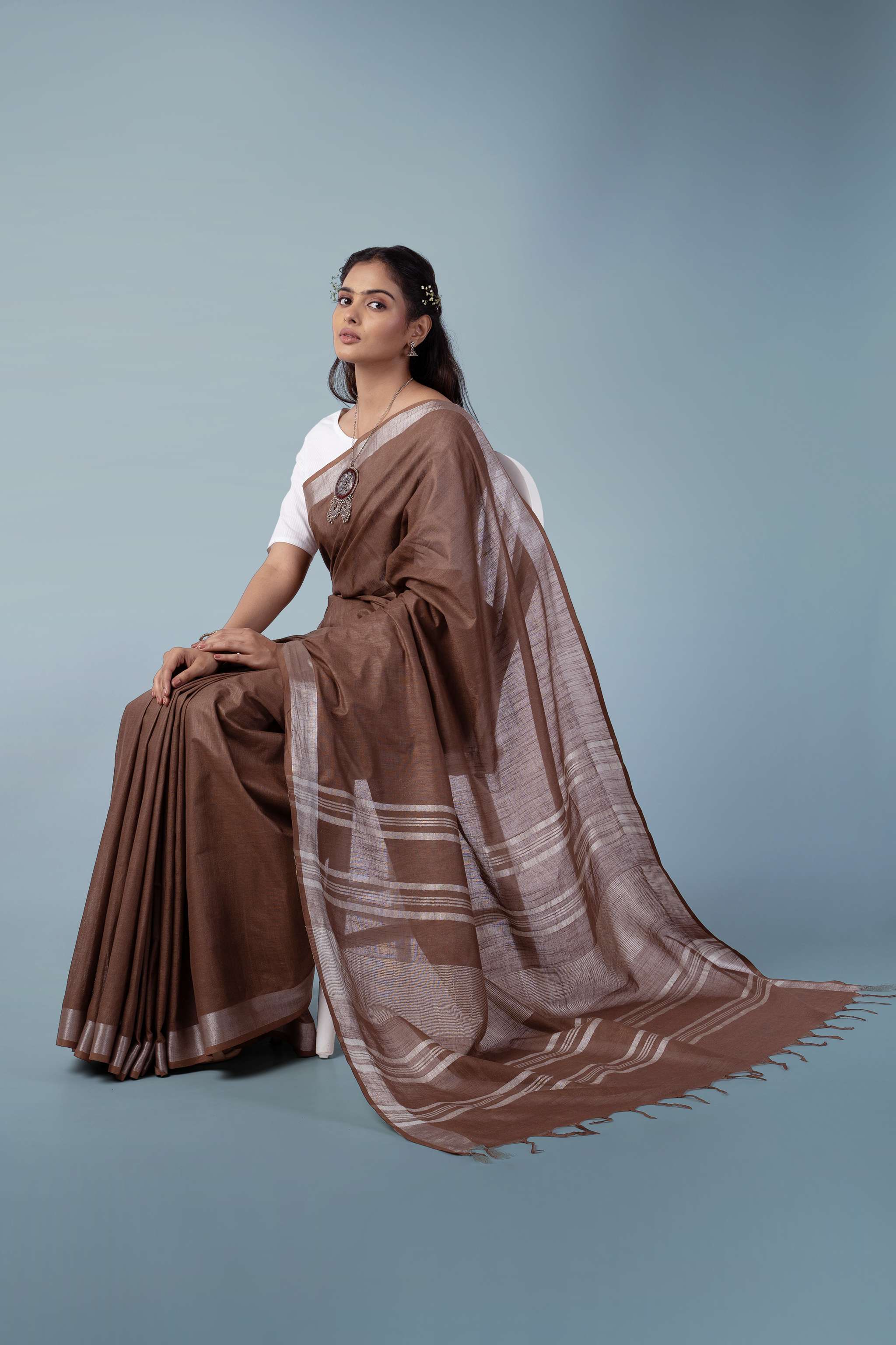 Earthy brown Naturally Dyed Celuvé Saree