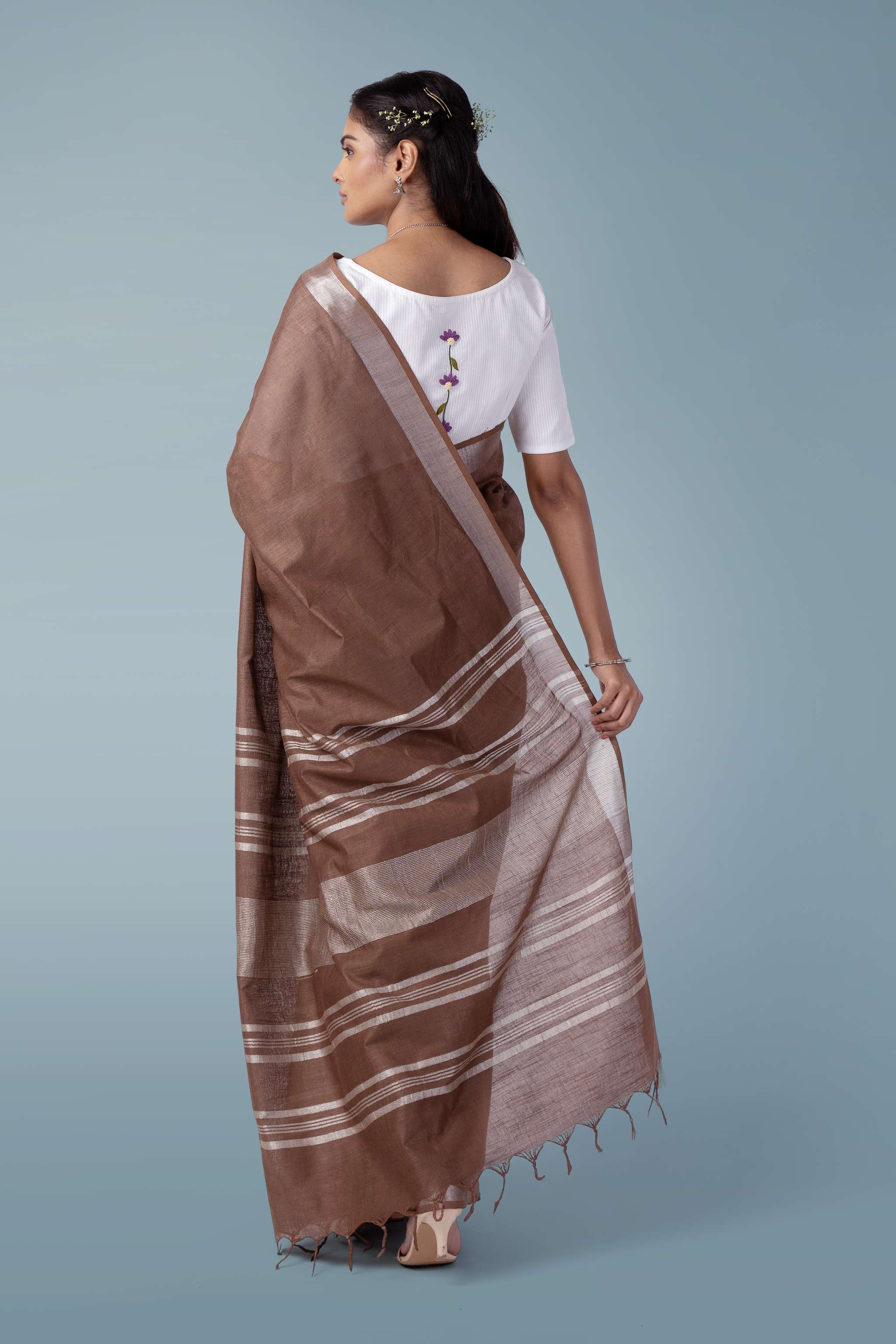 Earthy brown Naturally Dyed Celuvé Saree
