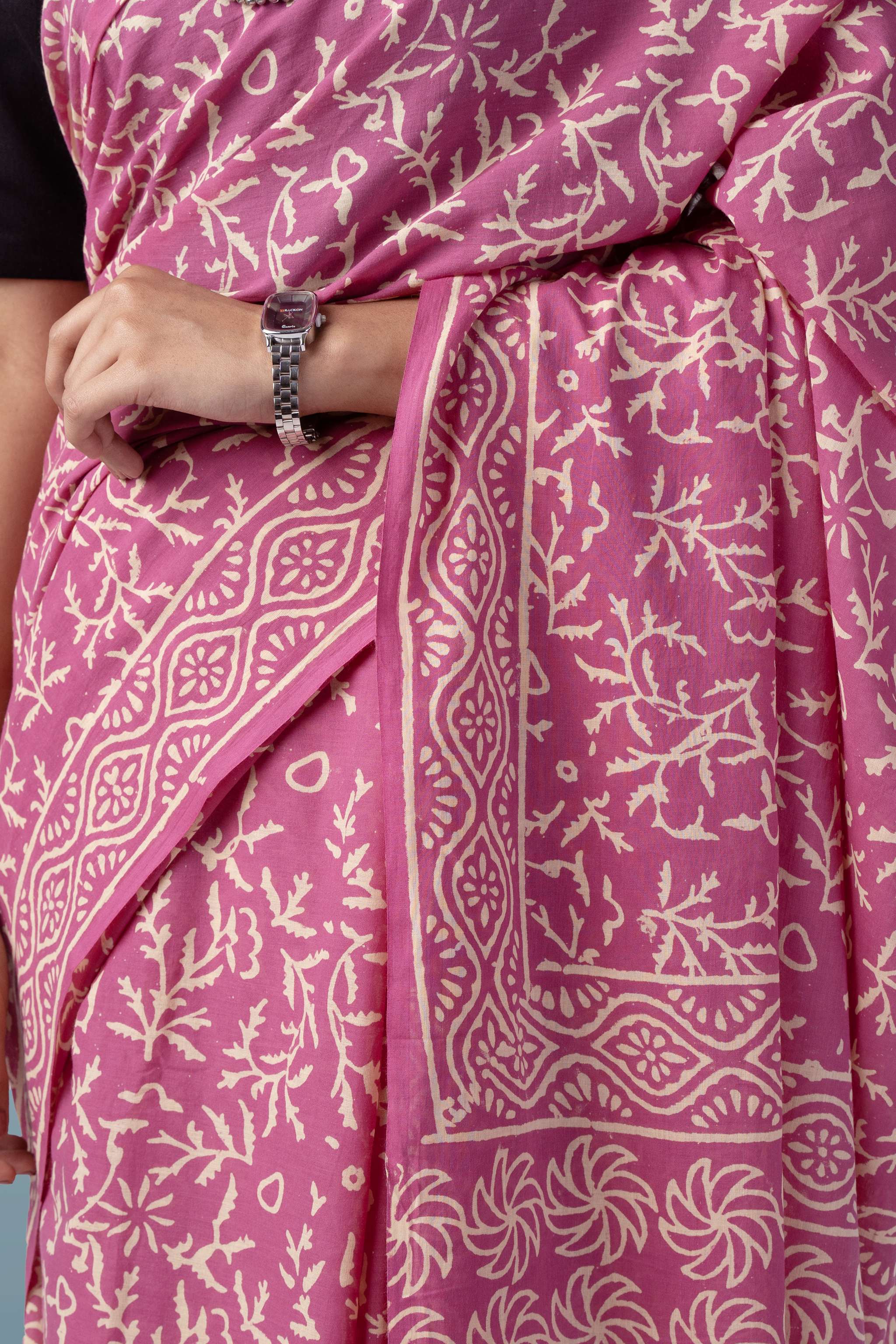 Old Rose Ultra-soft Mul Cotton Saree | Jaipur Block Print