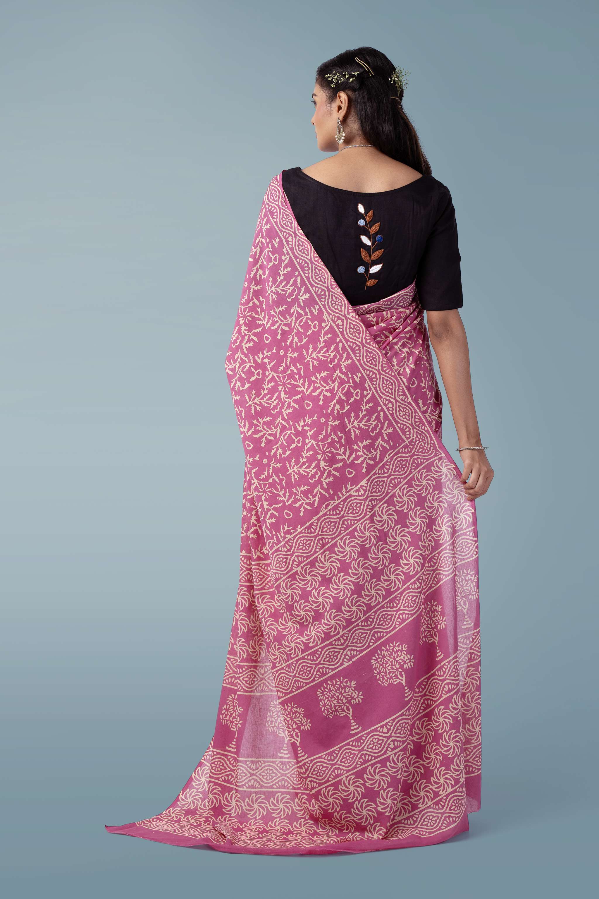 Old Rose Ultra-soft Mul Cotton Saree | Jaipur Block Print