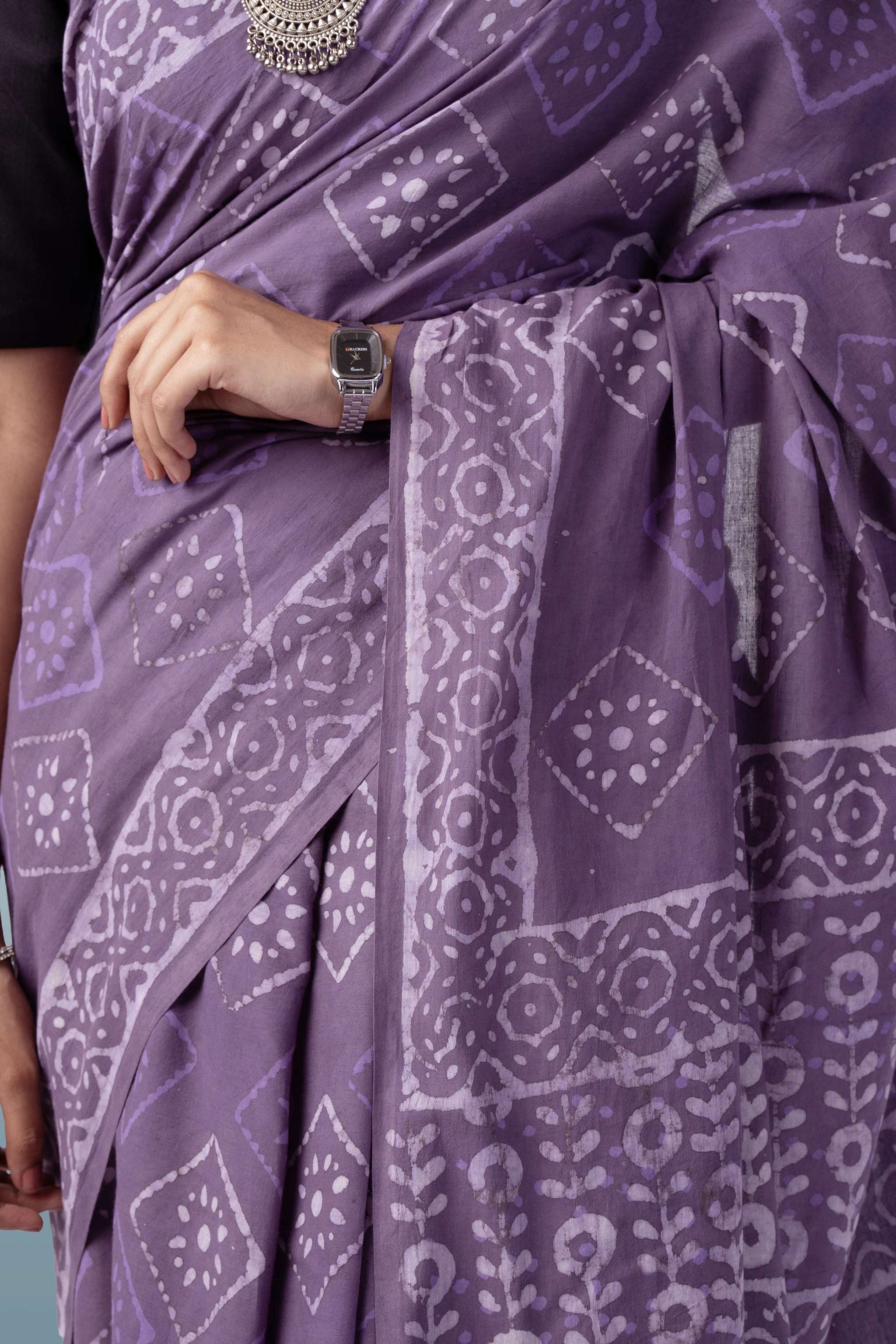 Lavender Ultra-soft Mul Cotton Saree | Dabu Hand Block Print