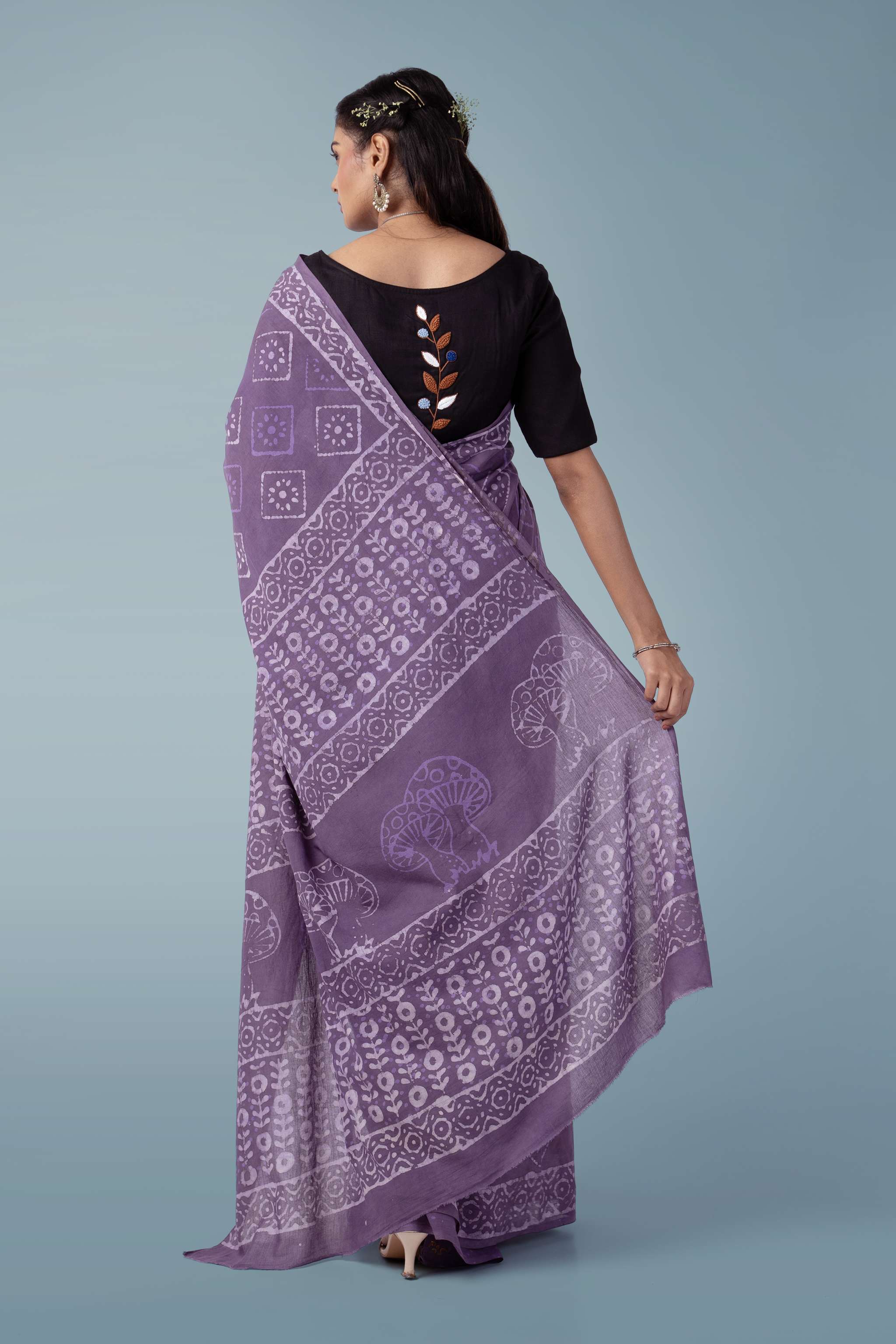 Lavender Ultra-soft Mul Cotton Saree | Dabu Hand Block Print