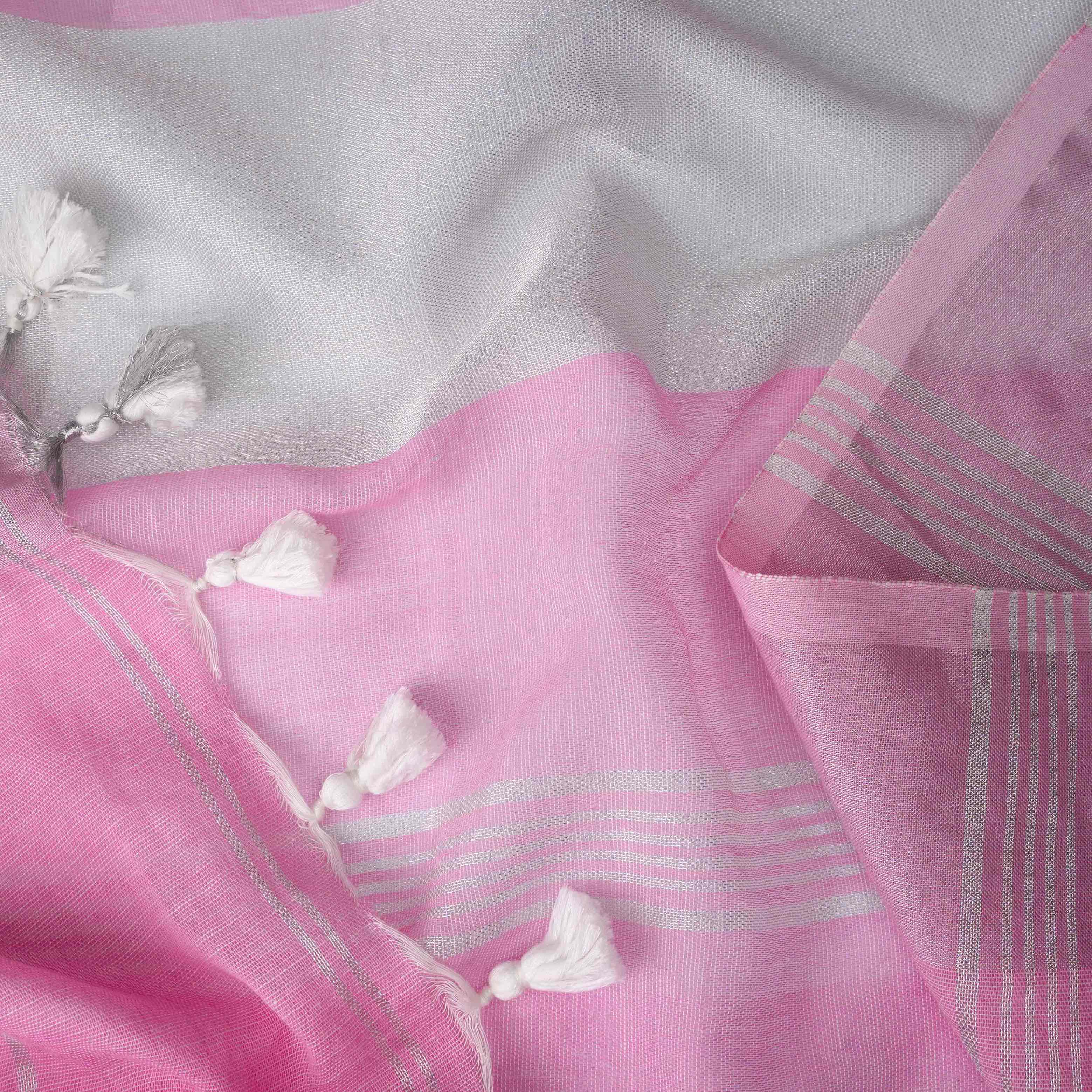 Plush Pastel-Pink 100% Organic Linen Saree