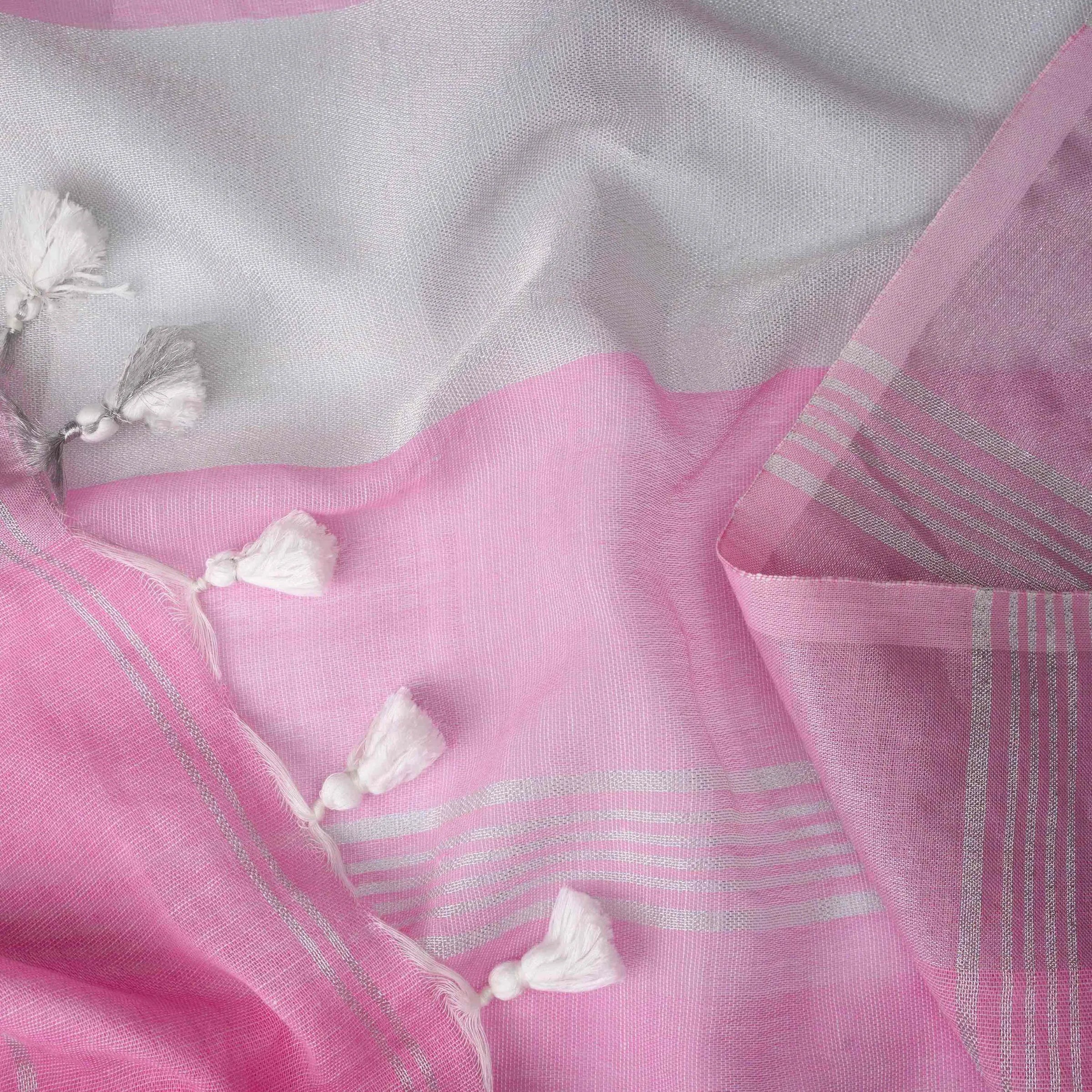 Plush Pastel-Pink 100% Organic Linen Saree