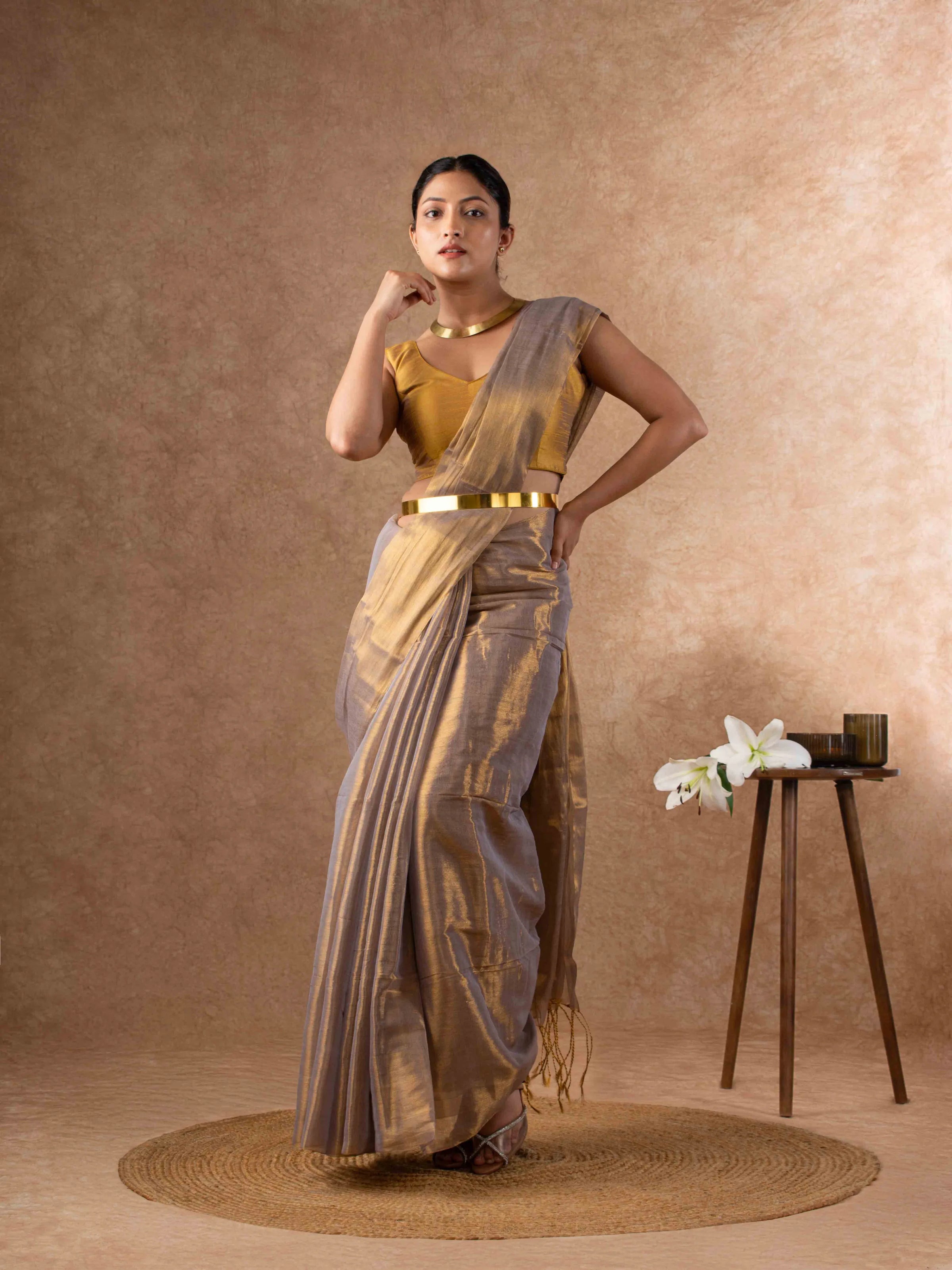 Airy Organic Tissue Silk Saree in Smoky Grey