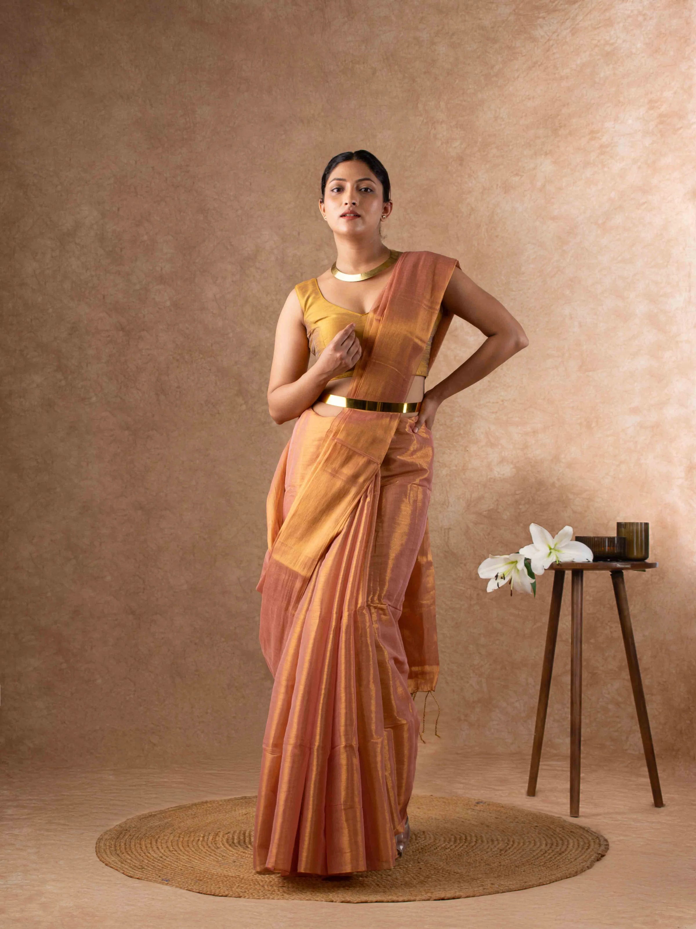 Airy Organic Tissue Silk Solid Saree in Mauve