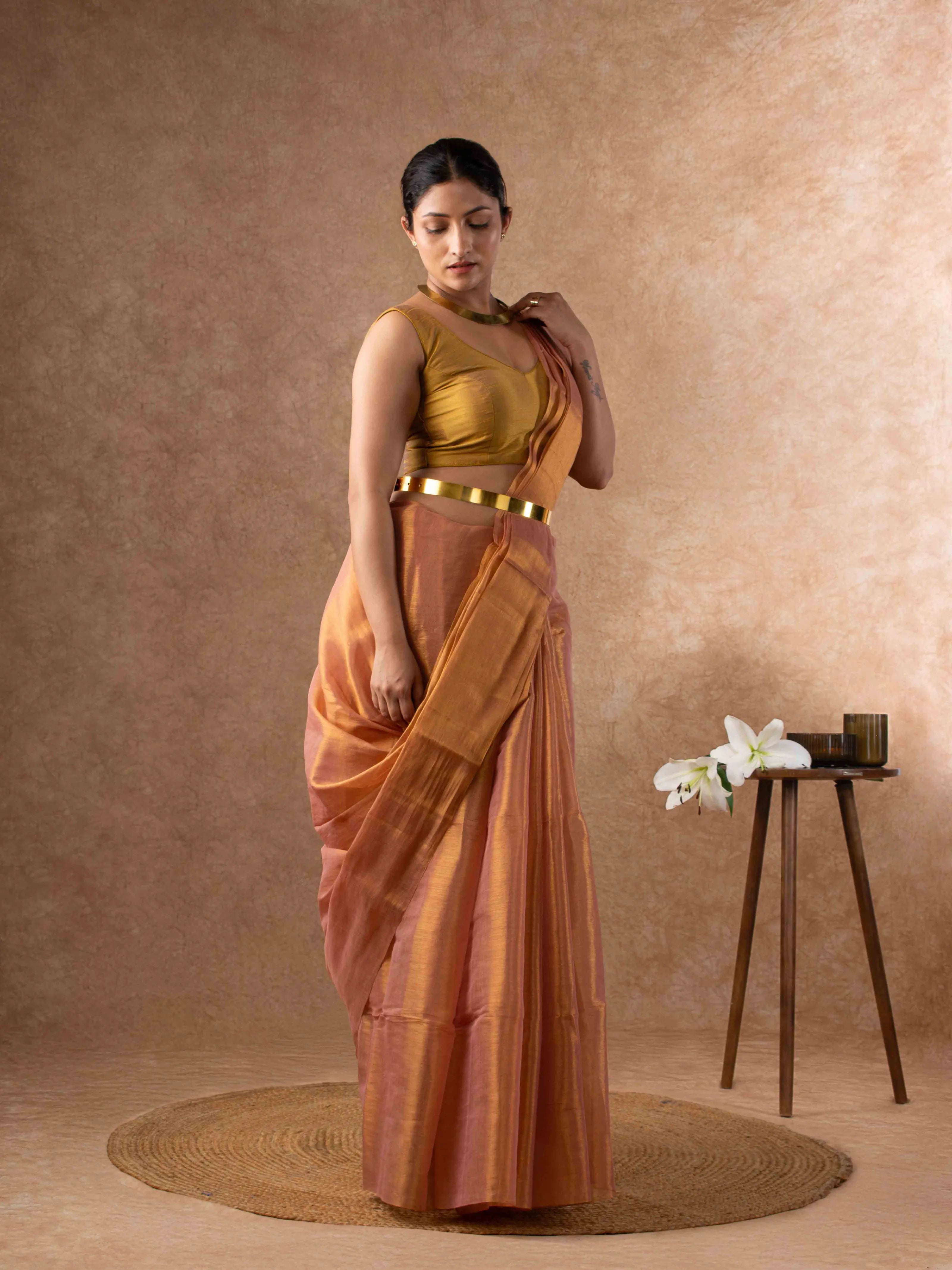 Airy Organic Tissue Silk Solid Saree in Mauve