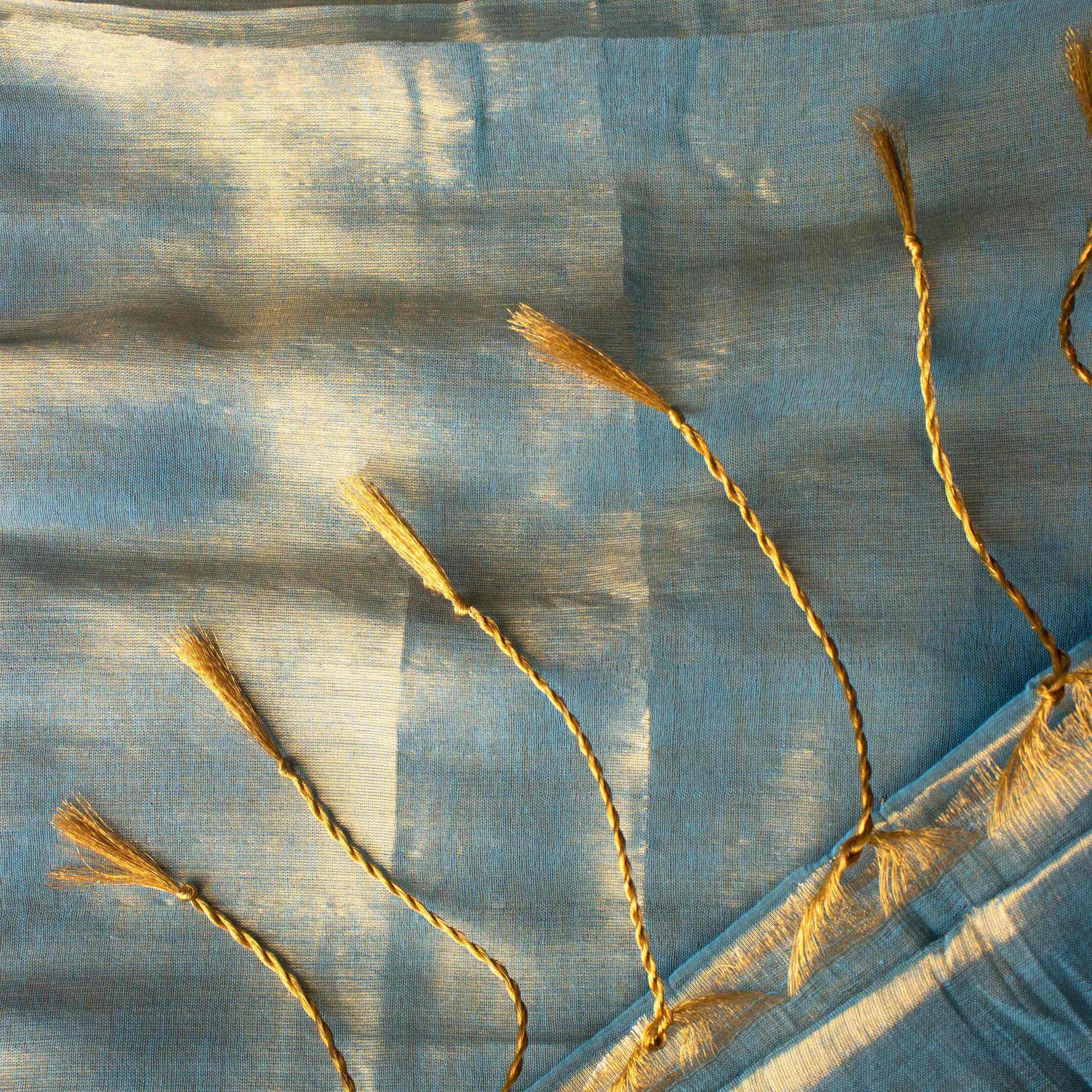 Airy Organic Tissue Silk Saree in Turquoise Green