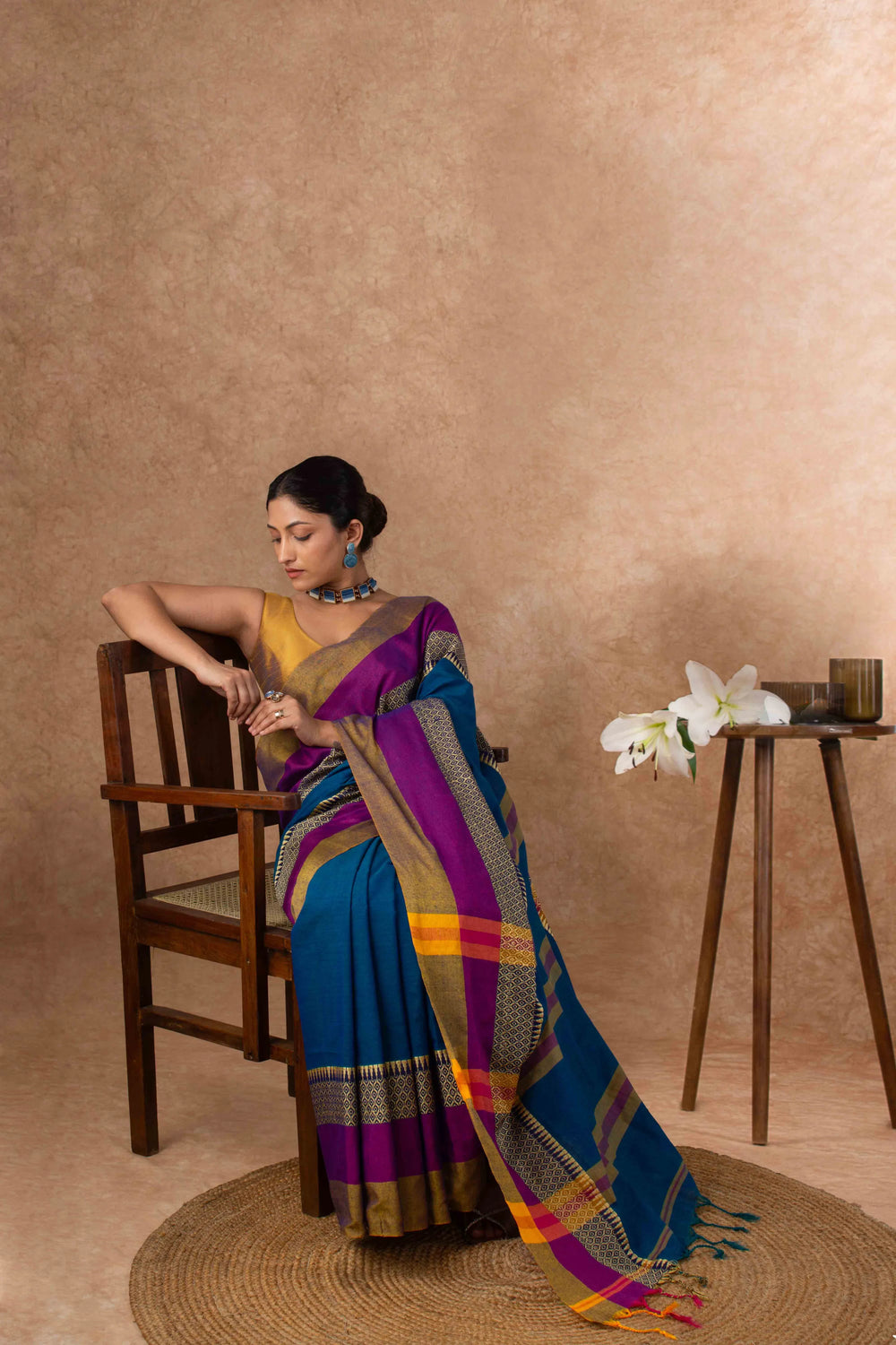 Gentle Breathable Cotton Saree in Royal Blue