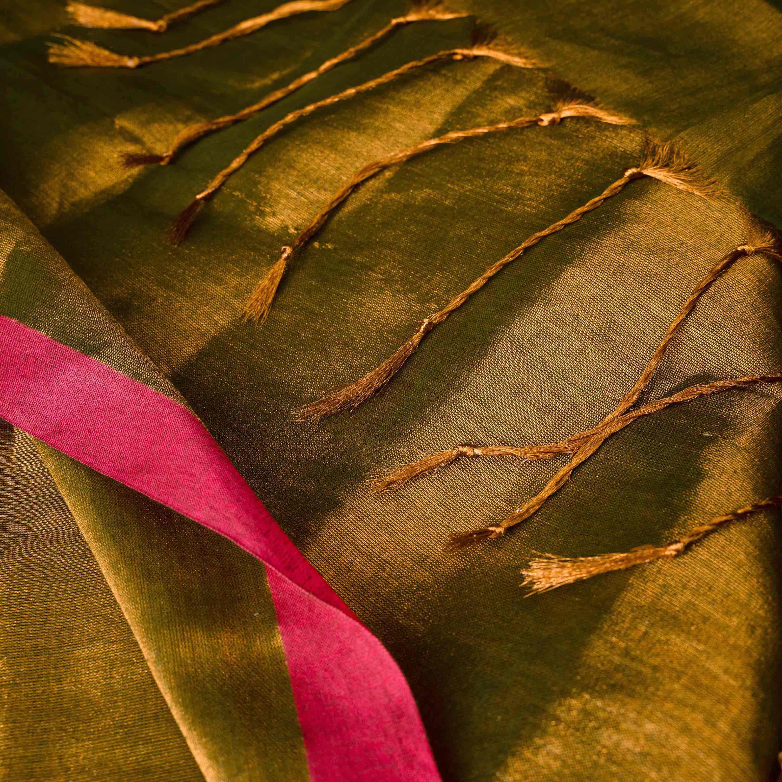 Airy Organic Tissue Silk Saree in Olive Green