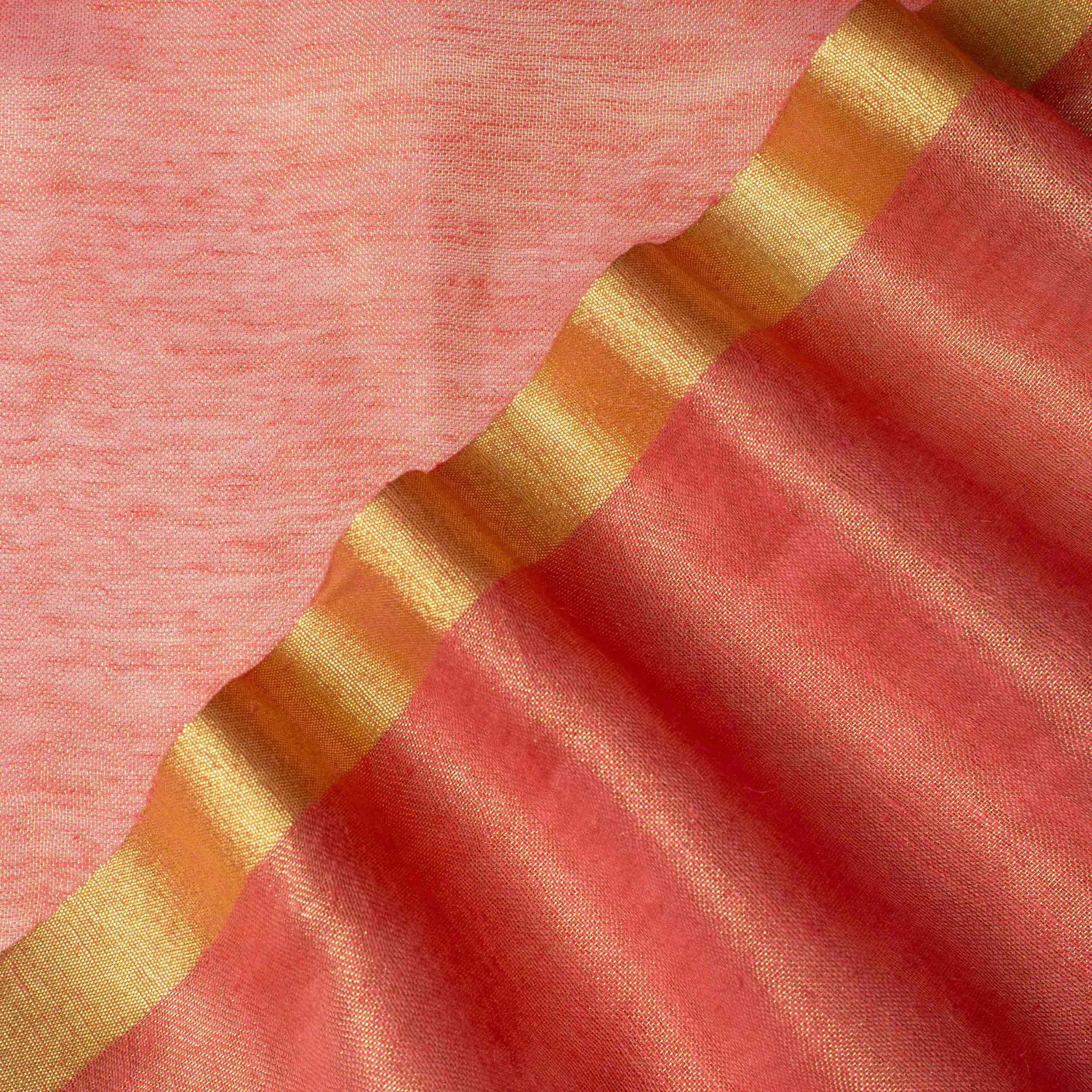 Plush Tissue Linen Soft Gold Saree in Coral Rose