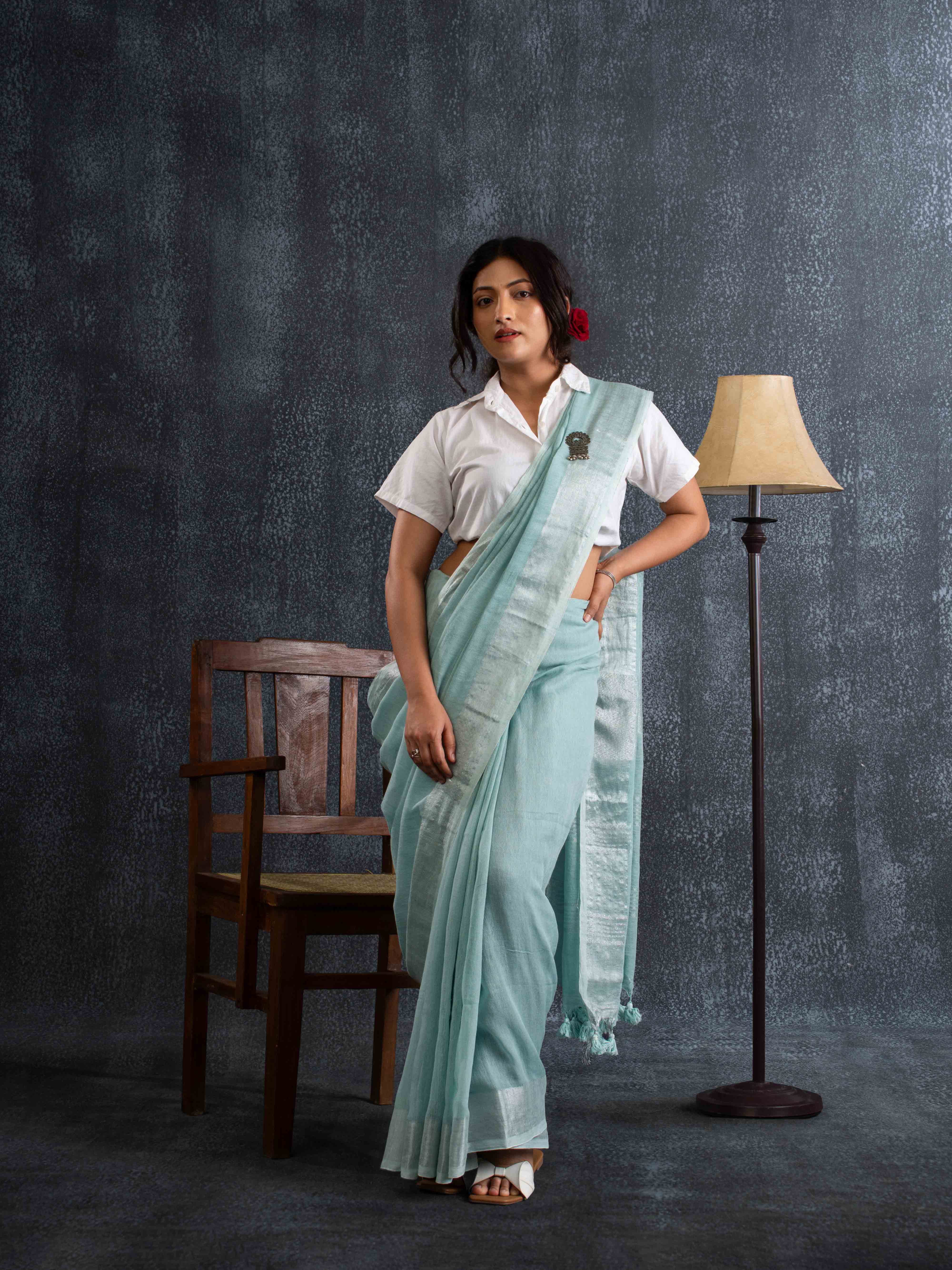Plush Earthy Green 100% Organic Linen Saree