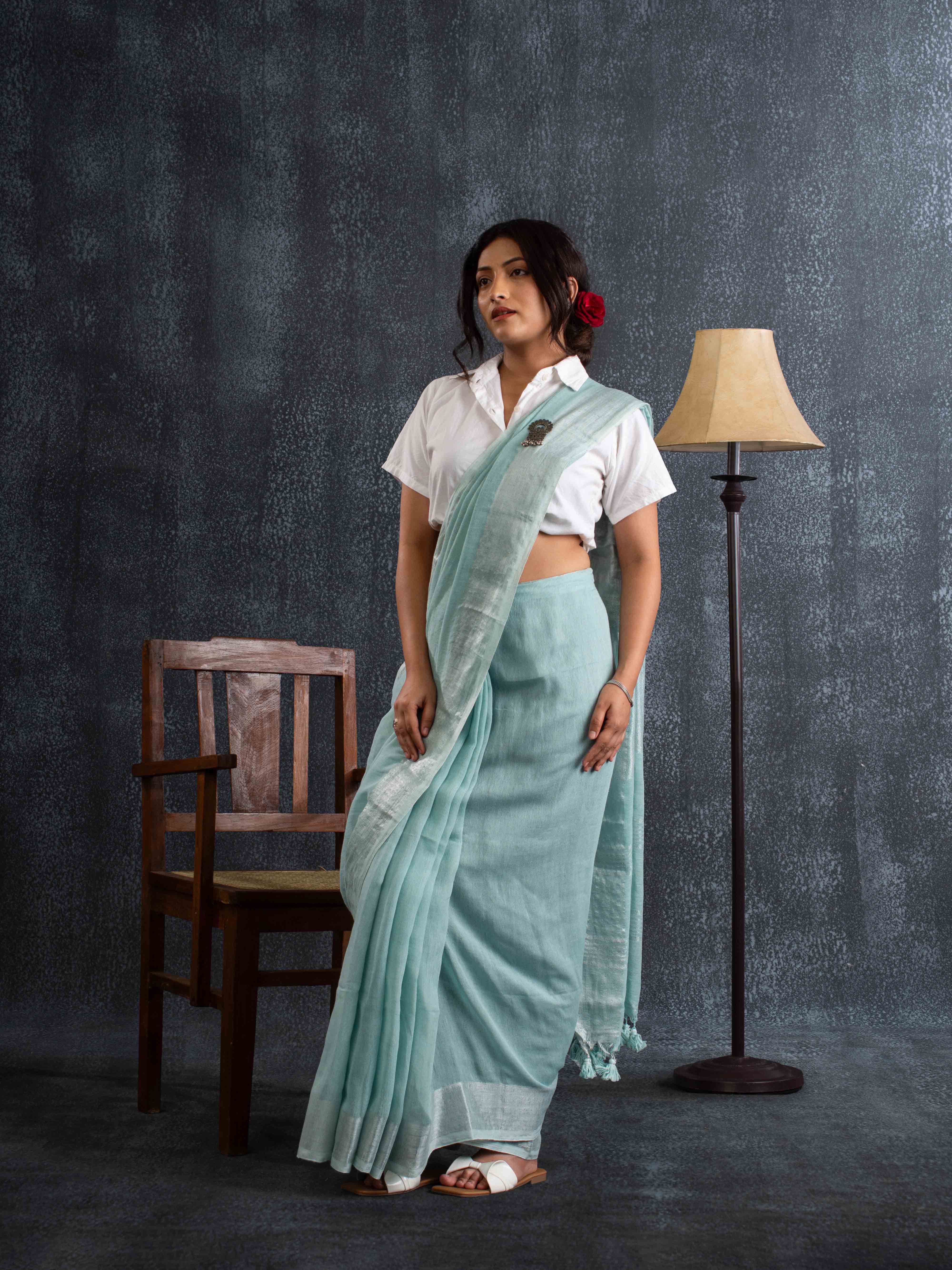 Plush Earthy Green 100% Organic Linen Saree