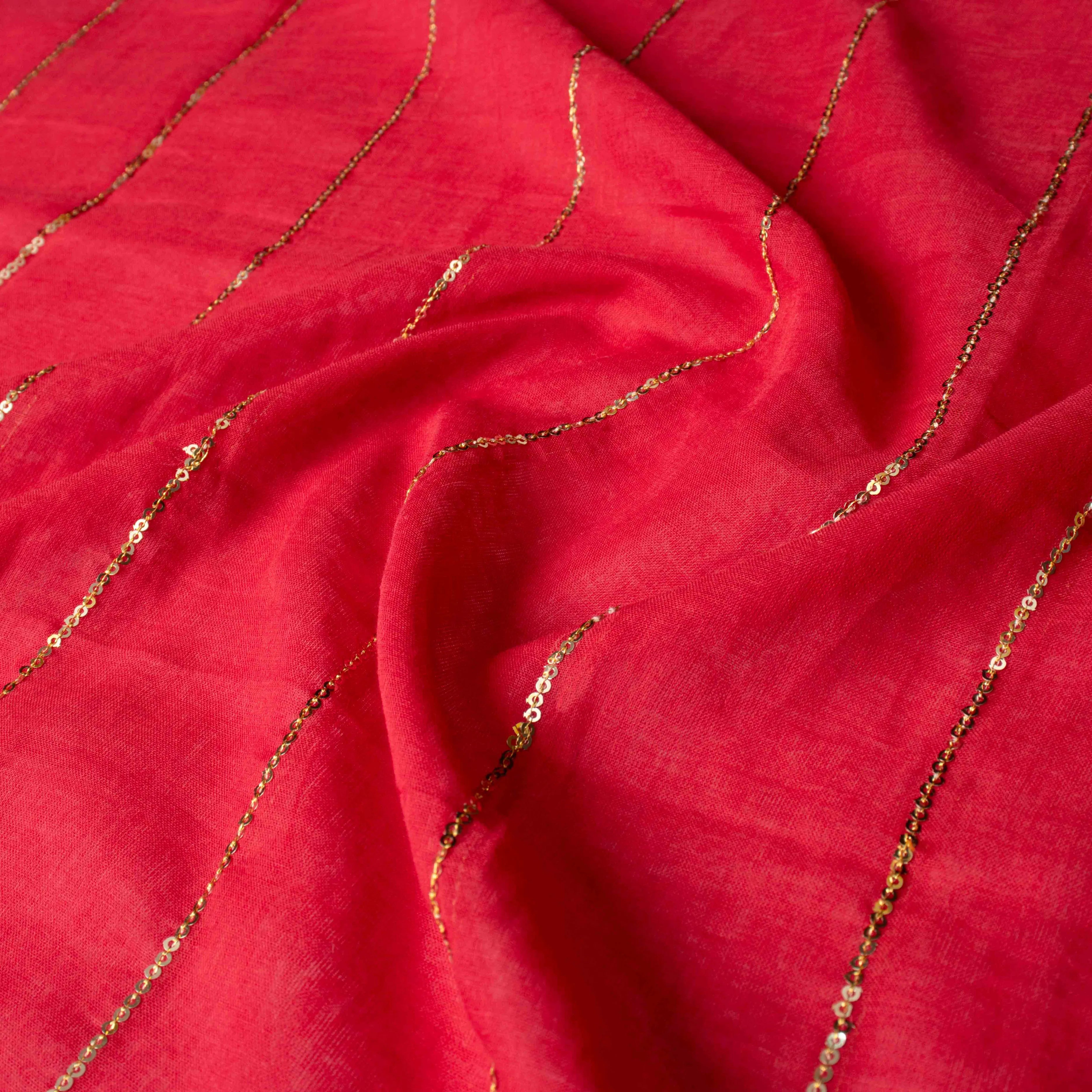 Whisper-light Mul Cotton Saree in Red with Zari Stripes
