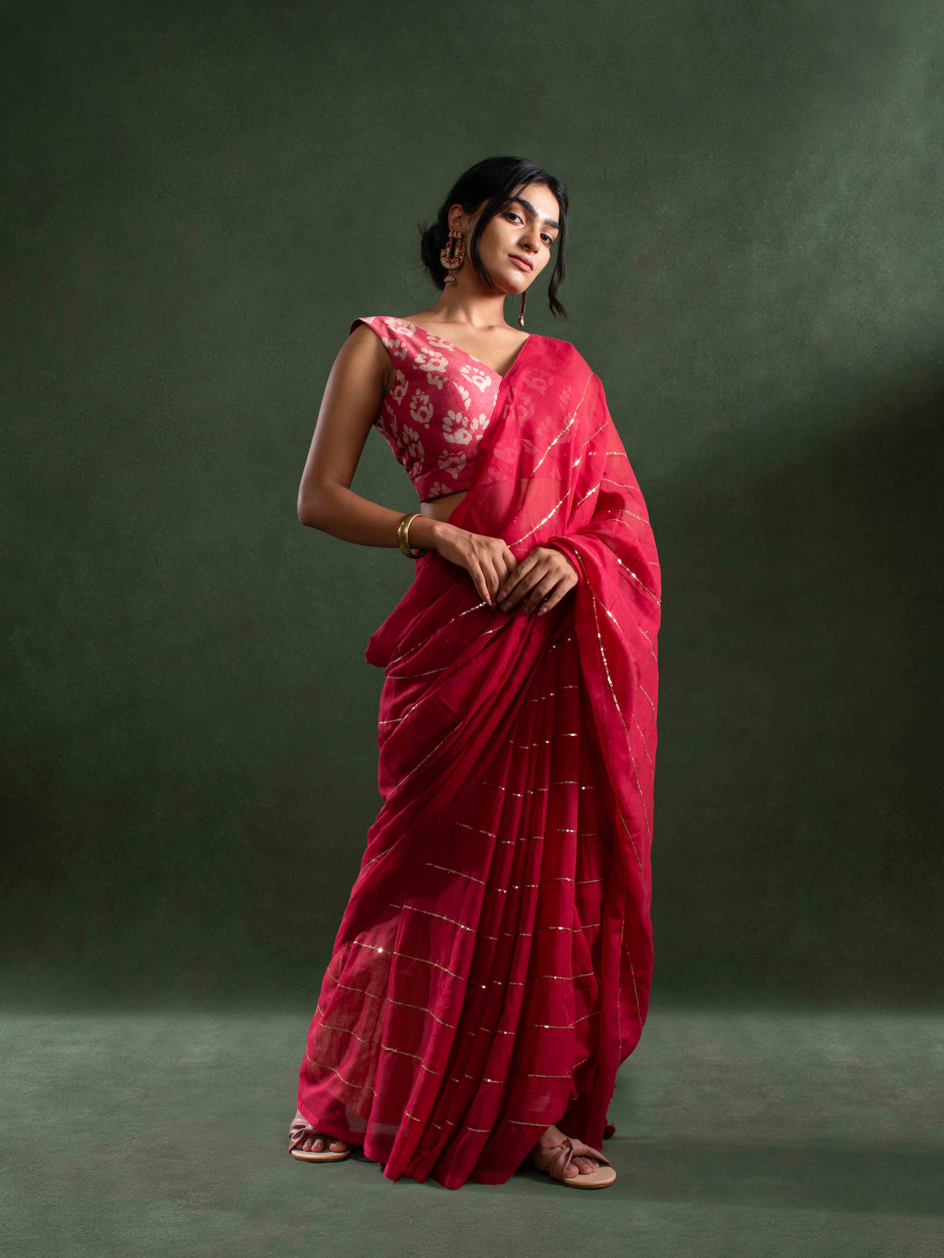 Whisper-light Mul Cotton Saree in Red with Zari Stripes