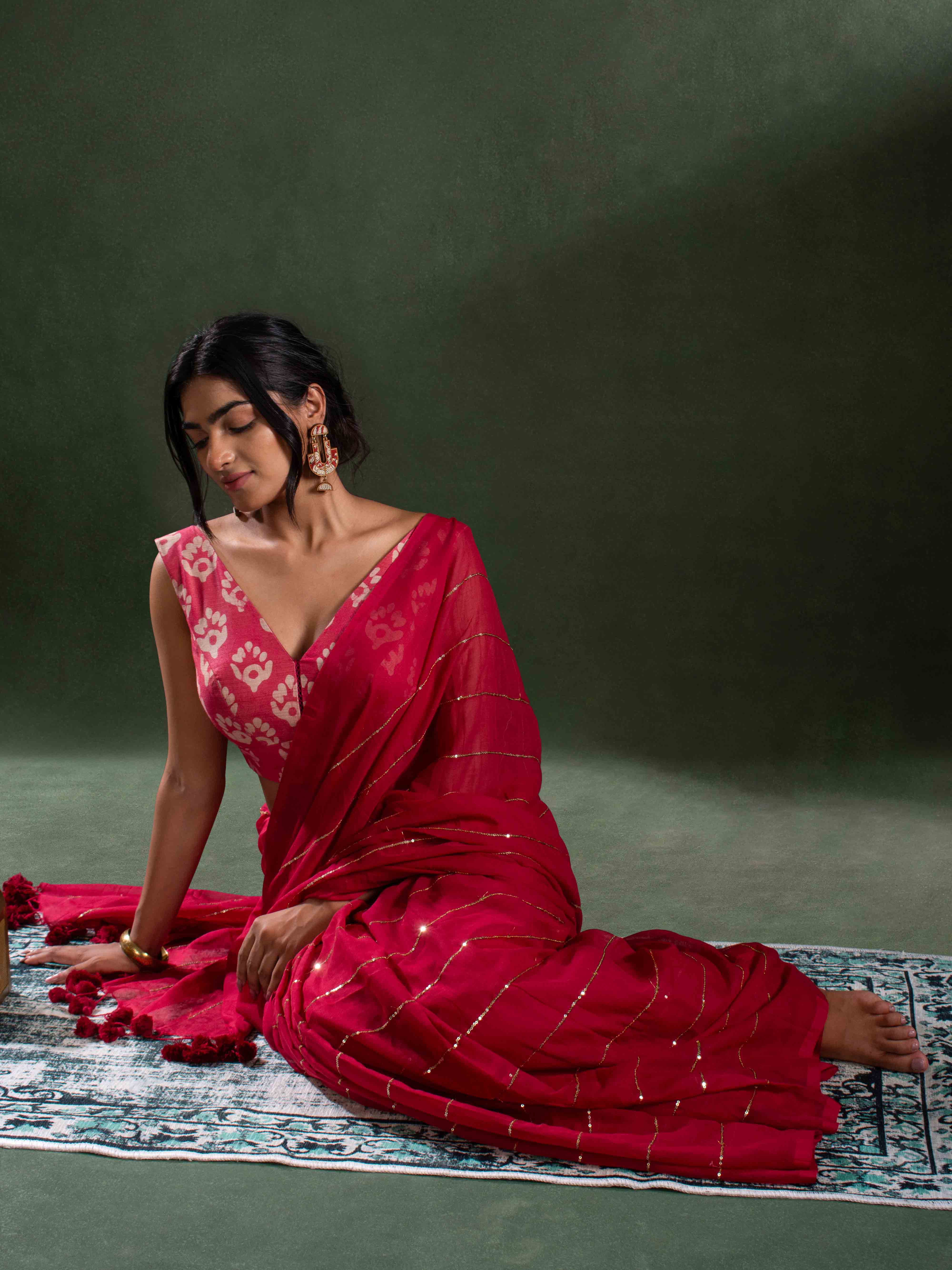 Whisper-light Mul Cotton Saree in Red with Zari Stripes