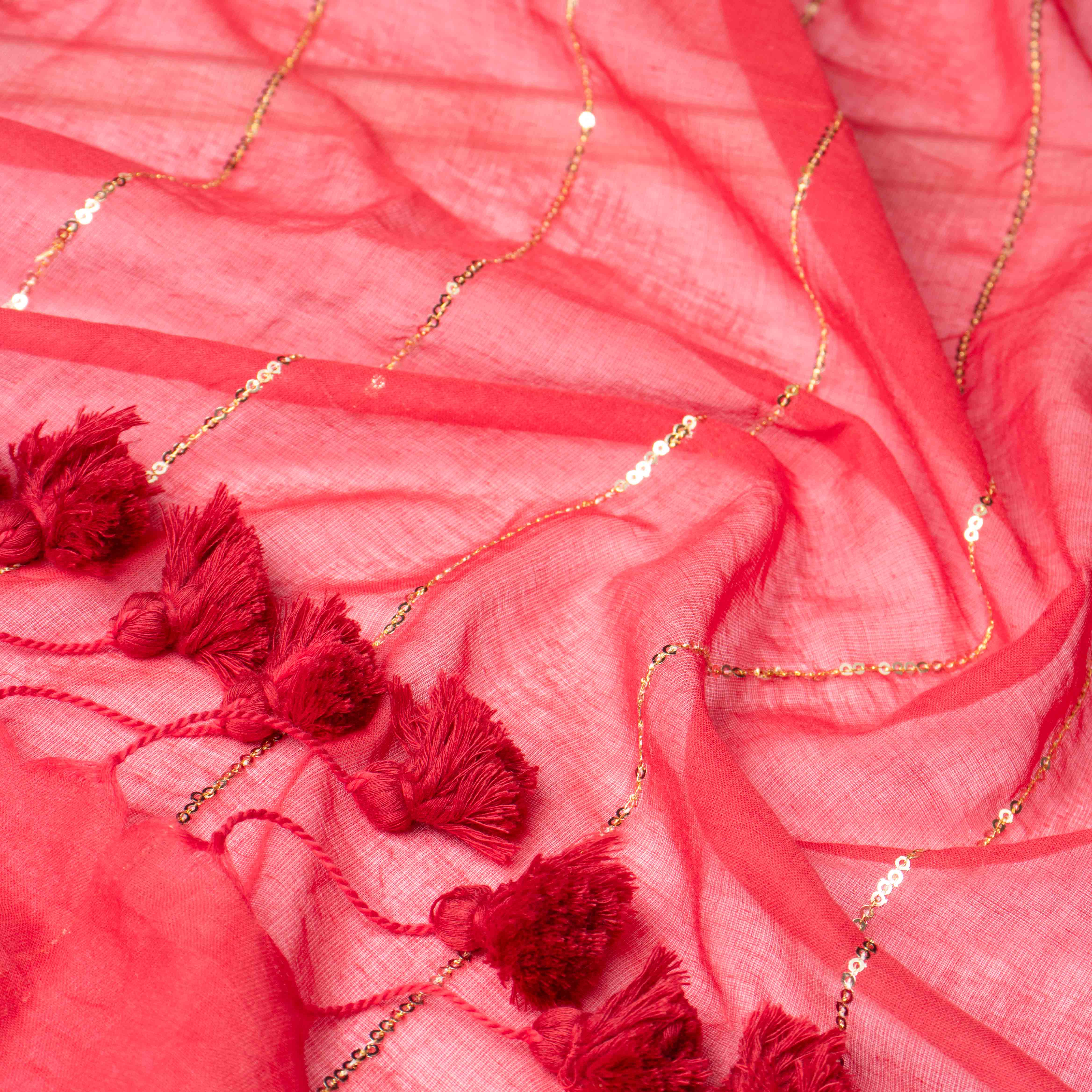 Whisper-light Mul Cotton Saree in Red with Zari Stripes