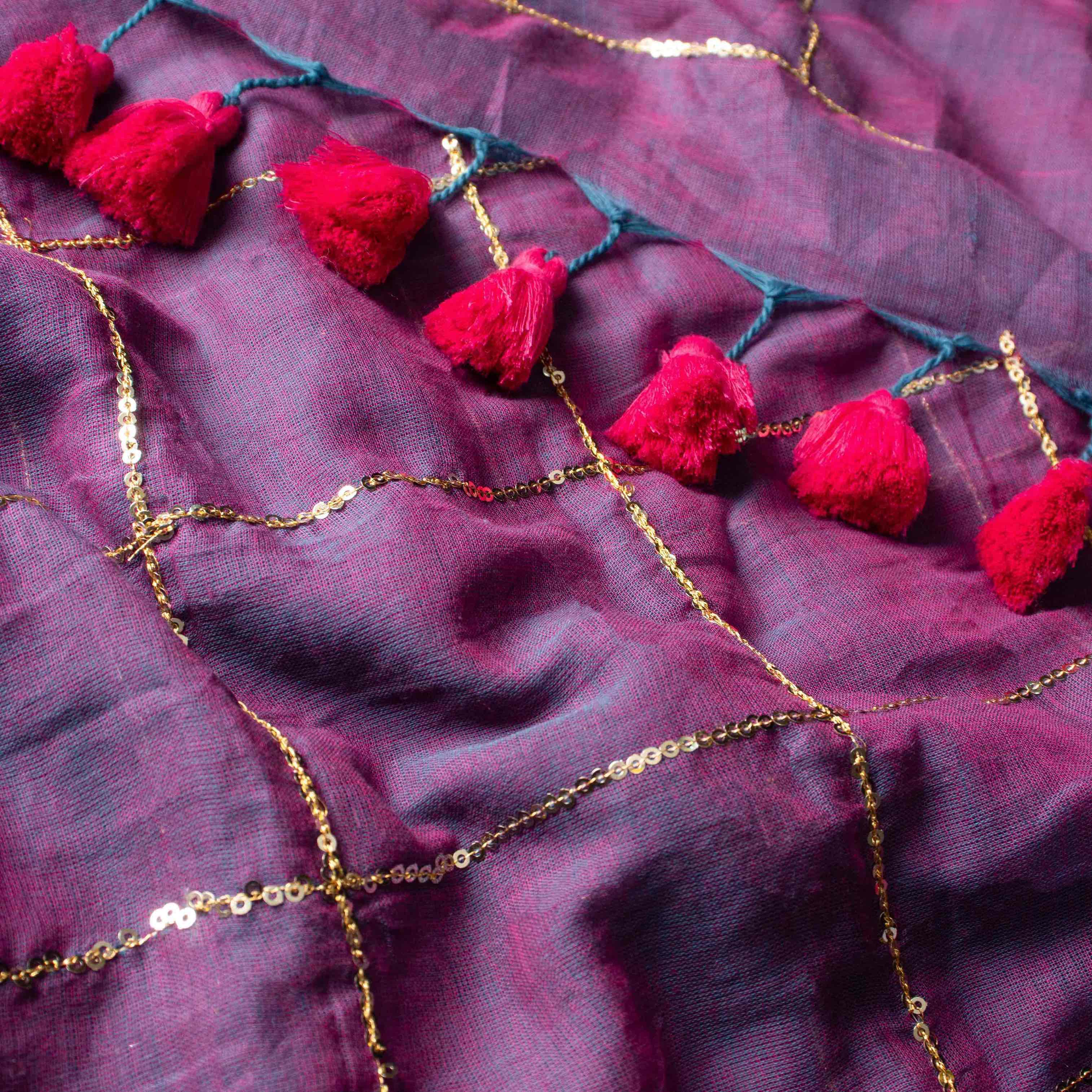 Breezy Mul Cotton Saree in Plum Blue with Zari Checks