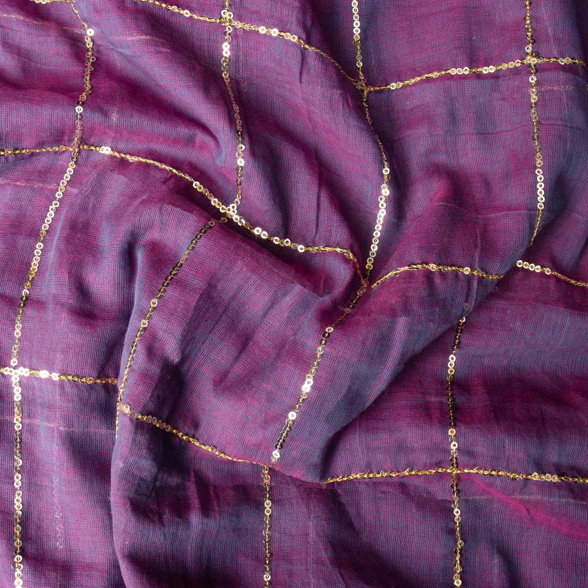 Breezy Mul Cotton Saree in Plum Blue with Zari Checks