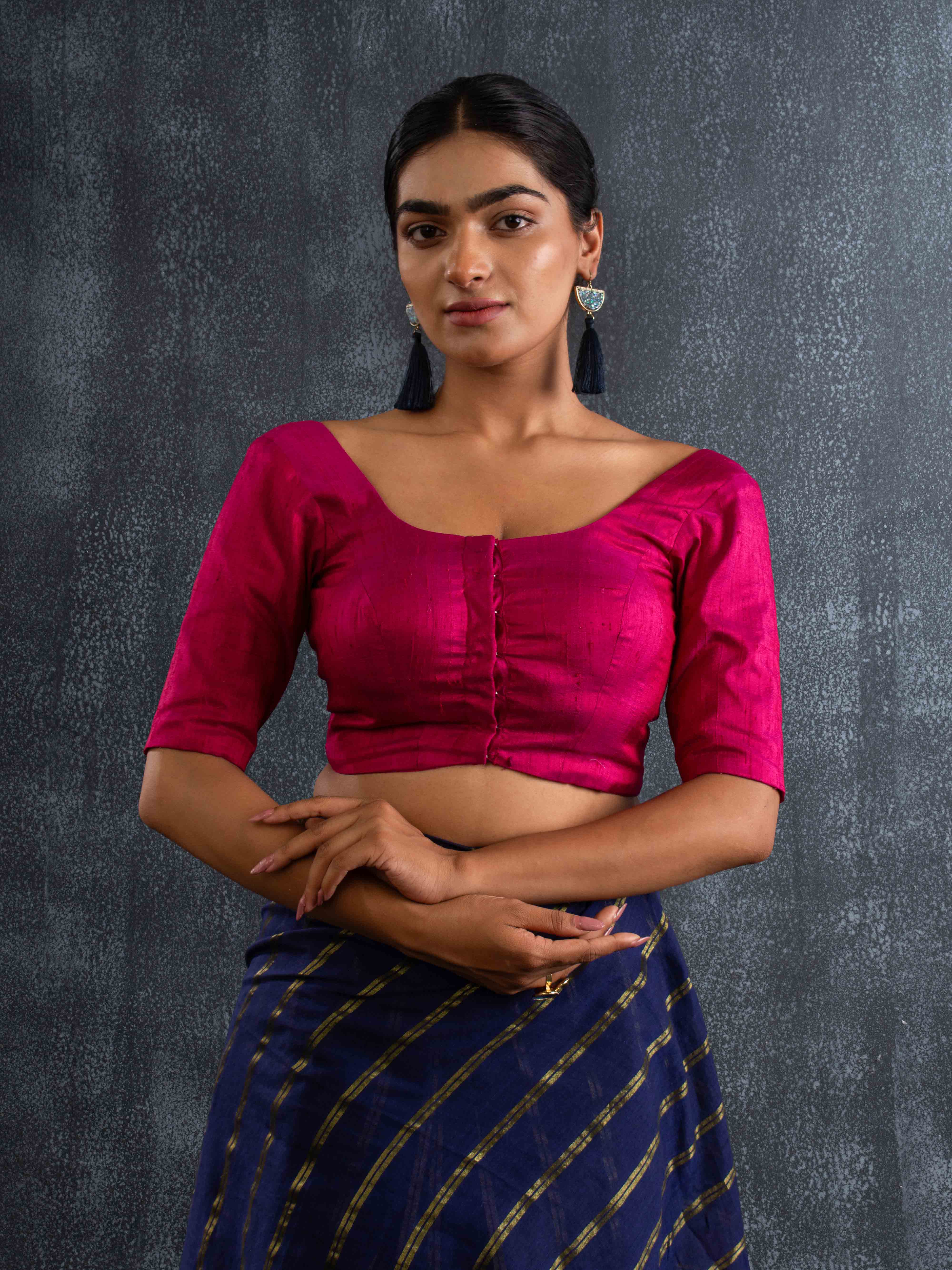 Rani Pink Raw Silk Blouse with Princess Cut & Deep Back