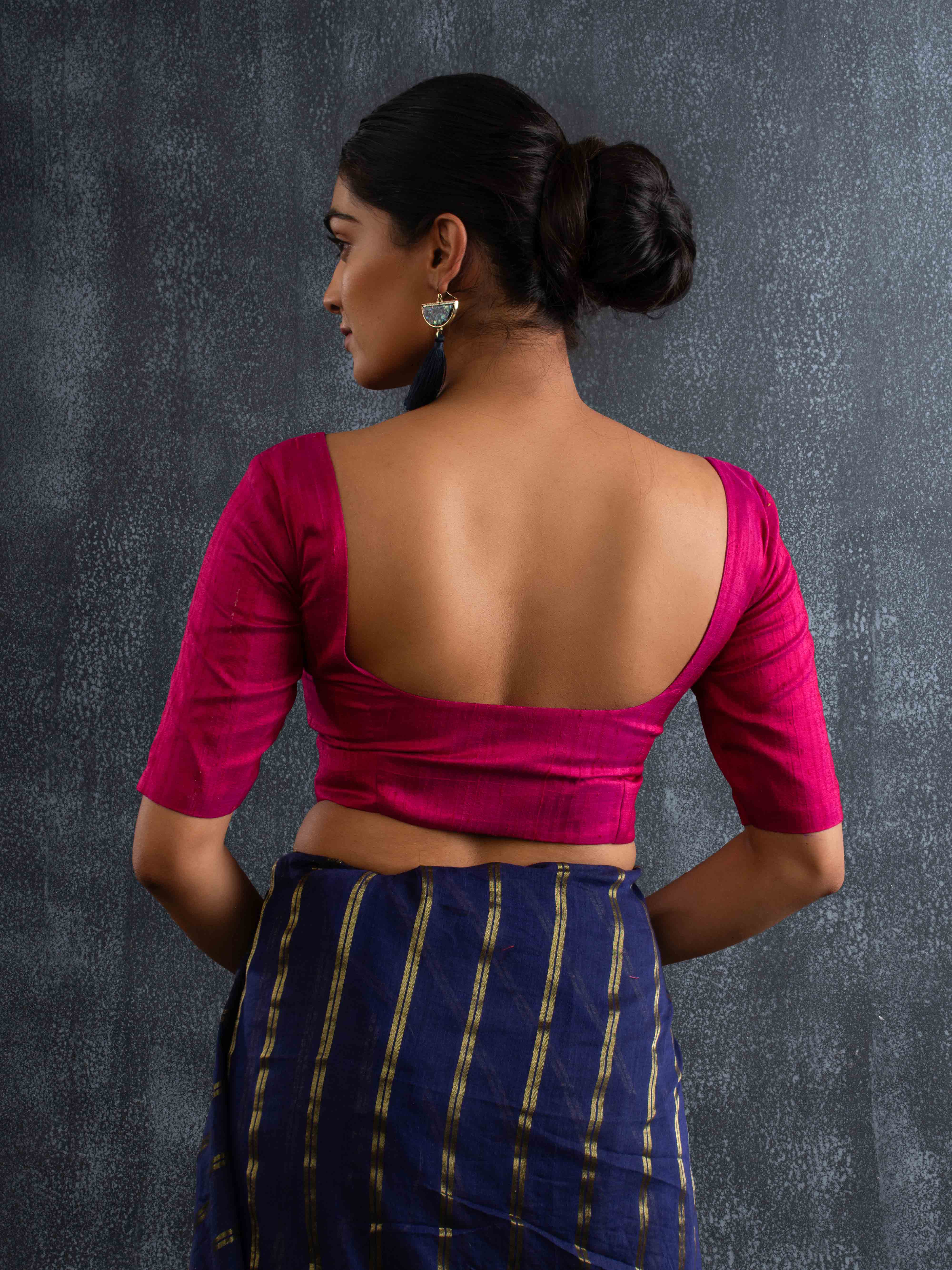 Rani Pink Raw Silk Blouse with Princess Cut & Deep Back