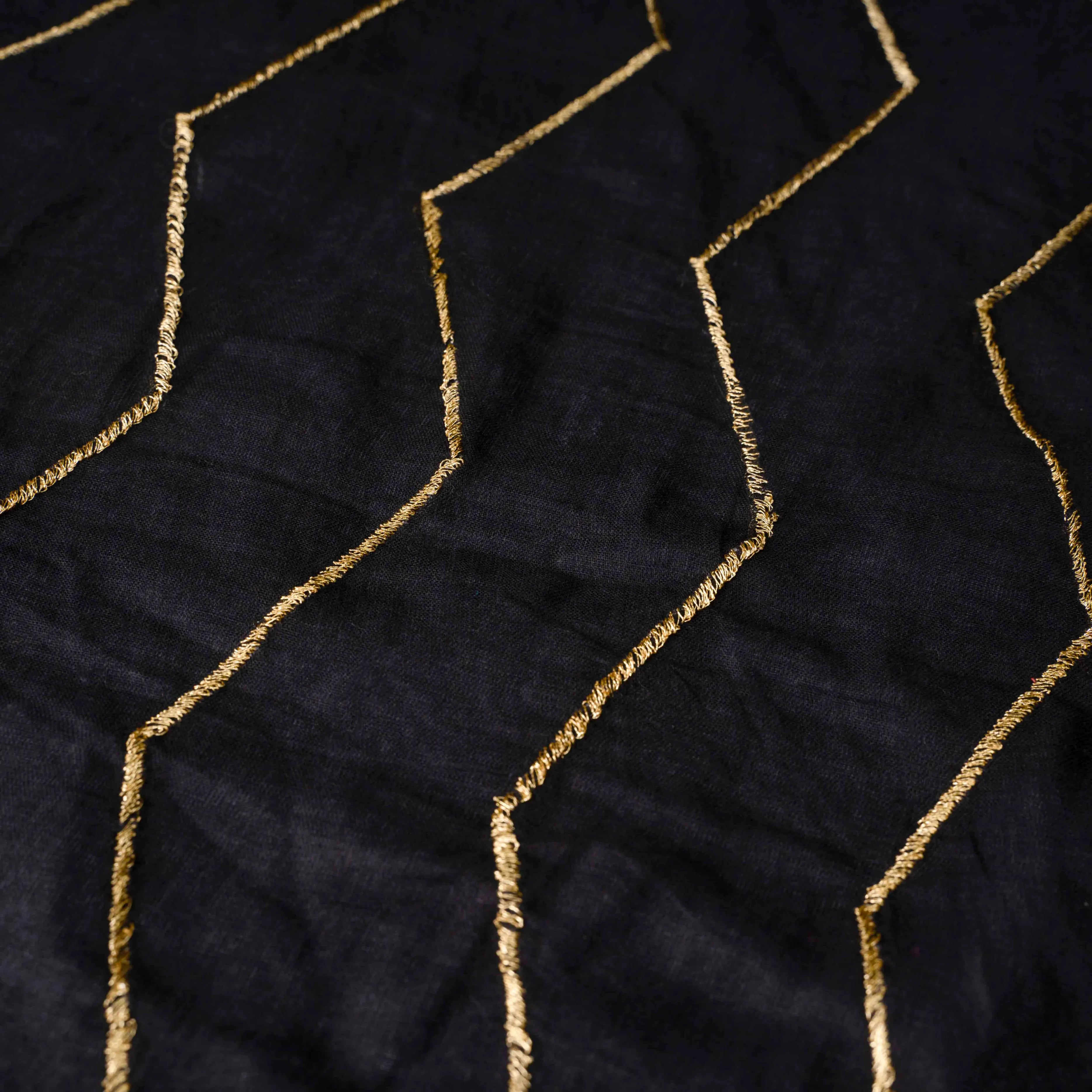 Featherlight Mul Cotton Saree in Black with Wave Patterns