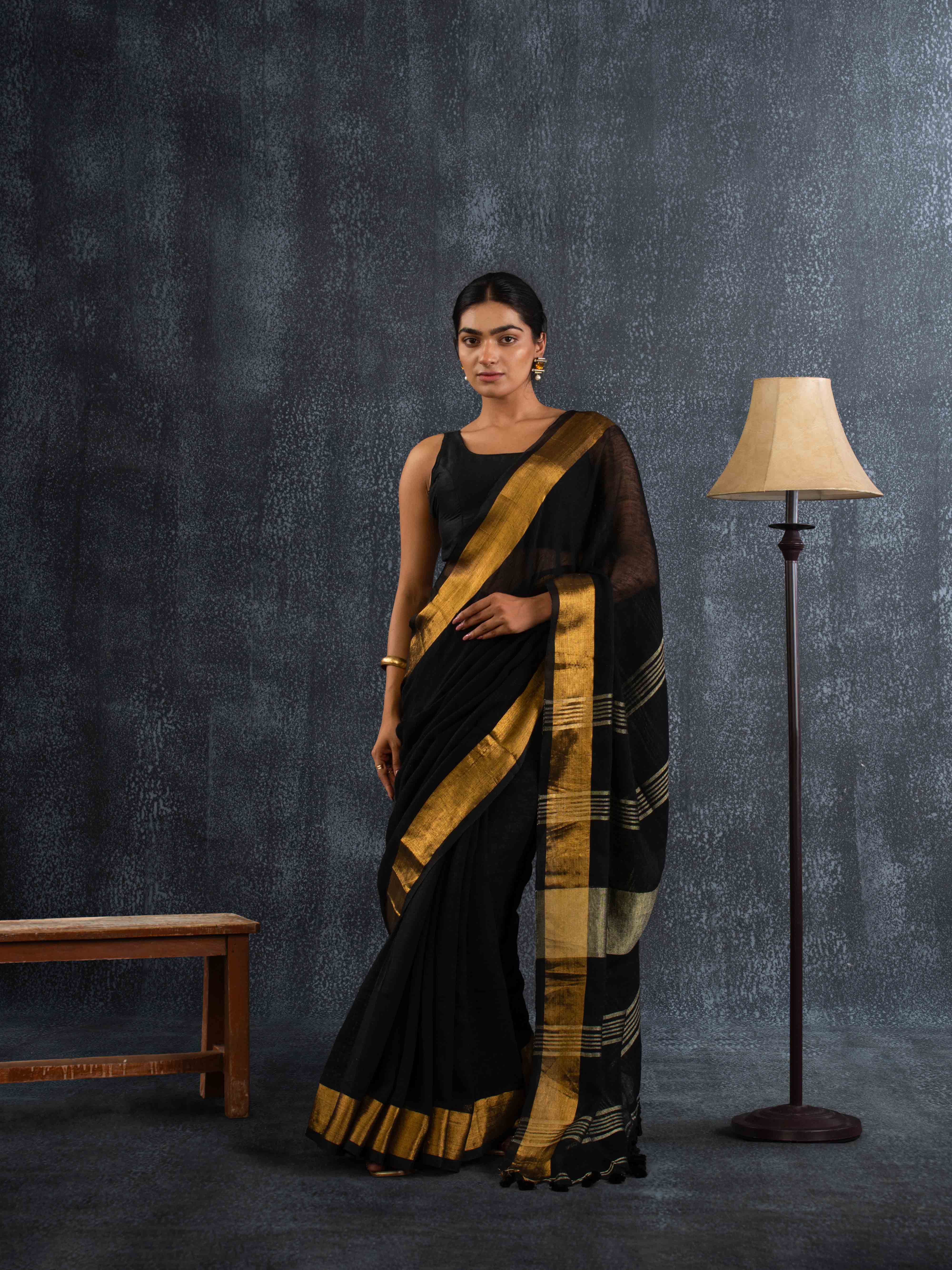 Plush Black 100% Organic Linen Saree