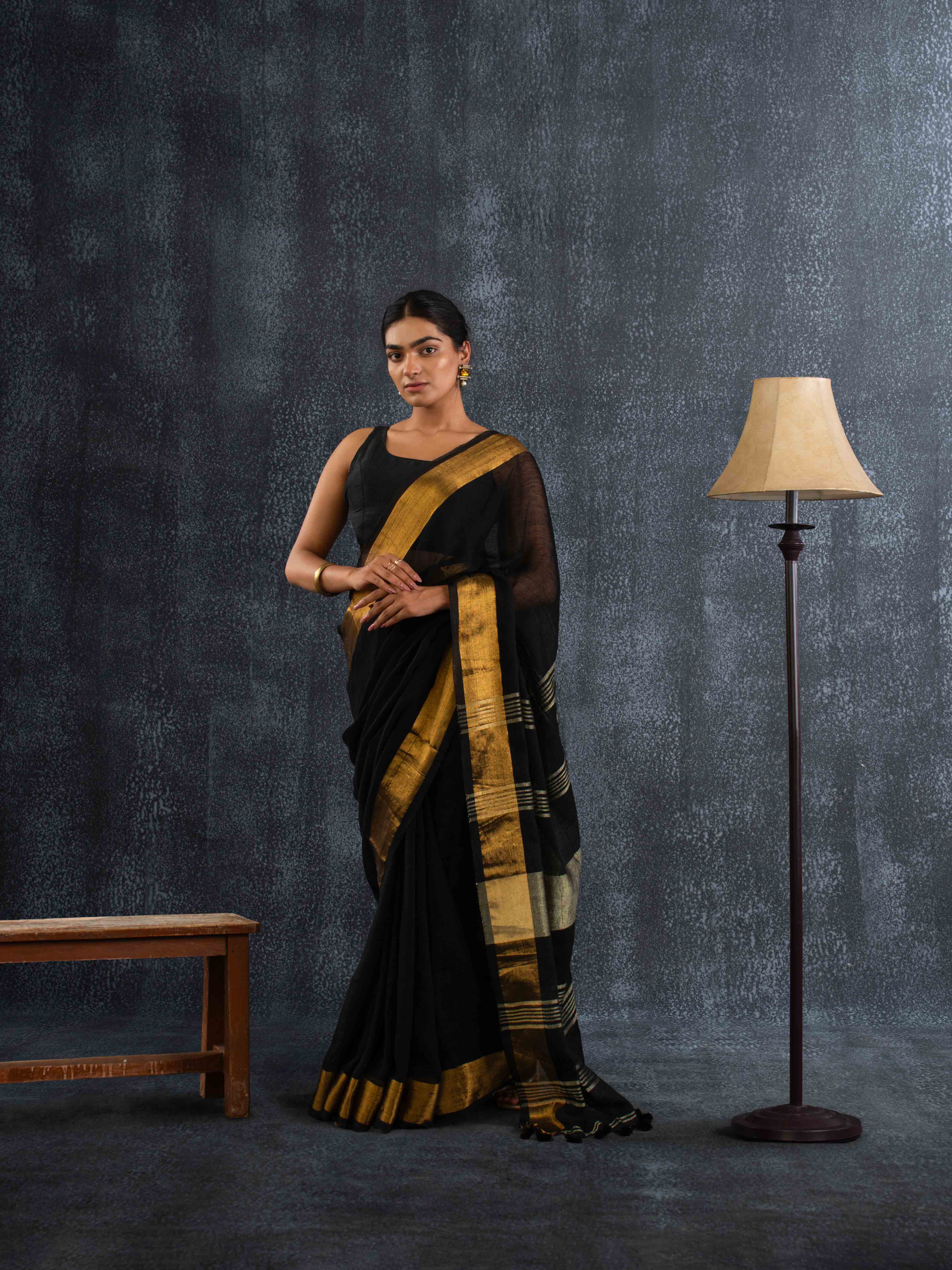 Plush Black 100% Organic Linen Saree