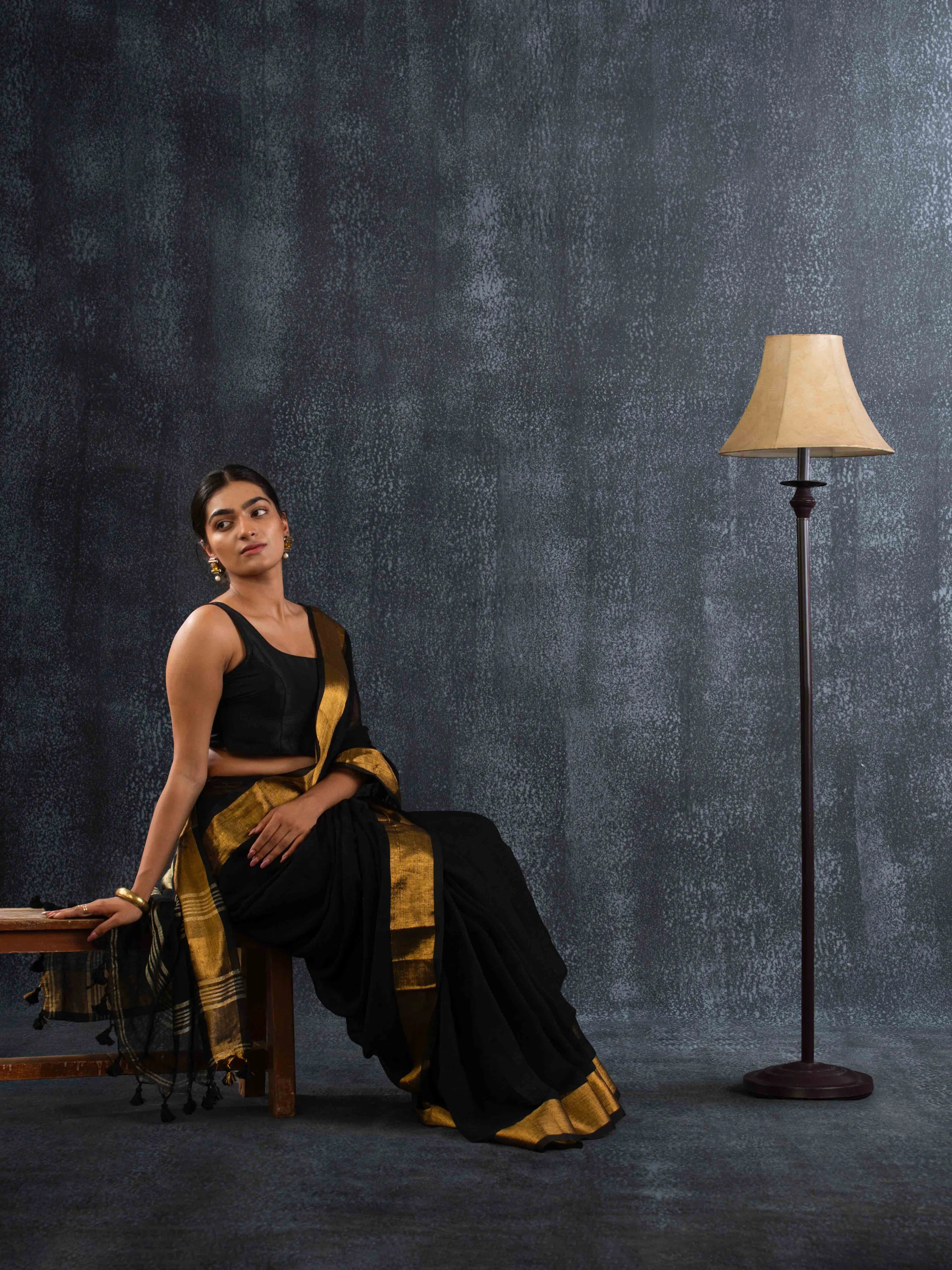 Plush Black 100% Organic Linen Saree