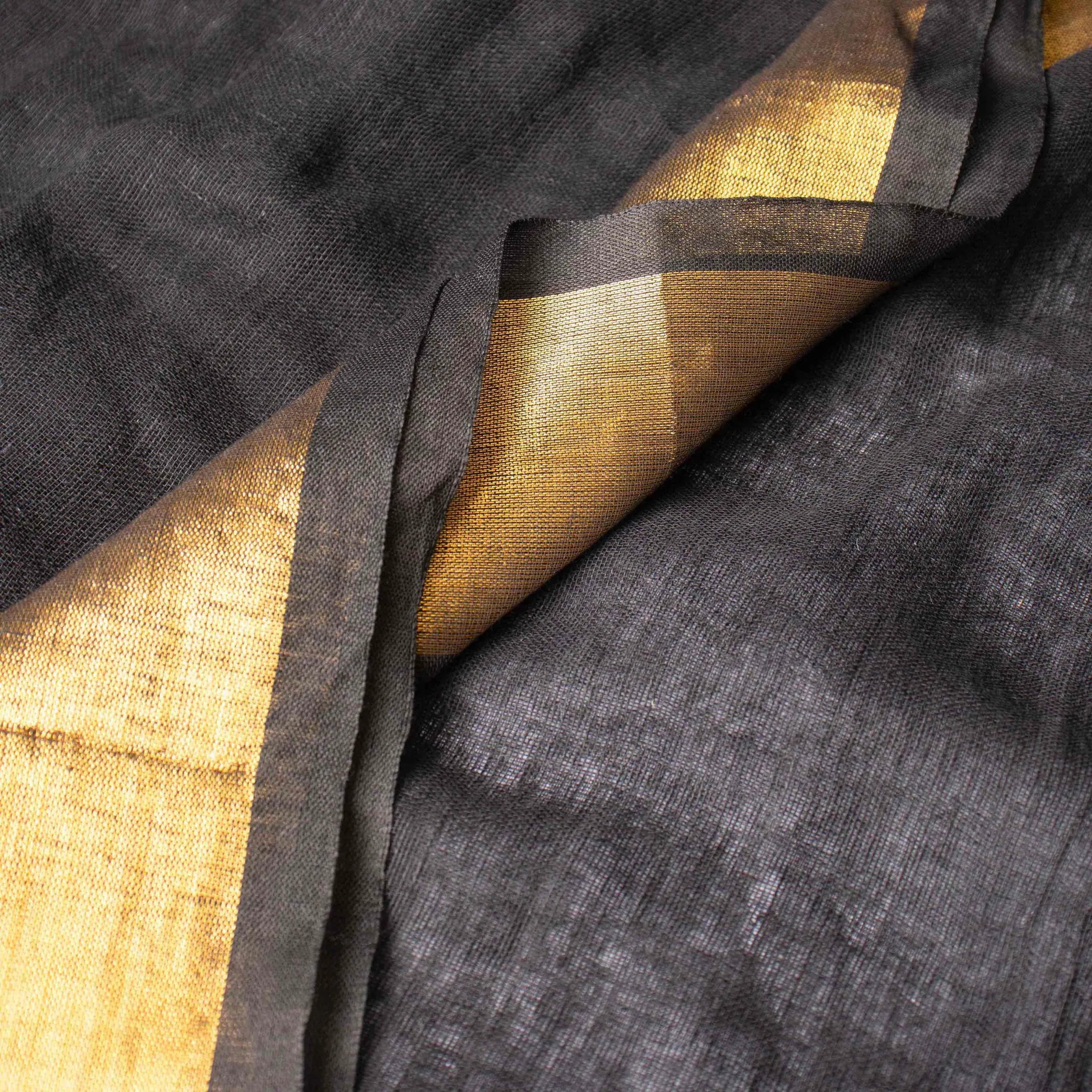 Plush Black 100% Organic Linen Saree