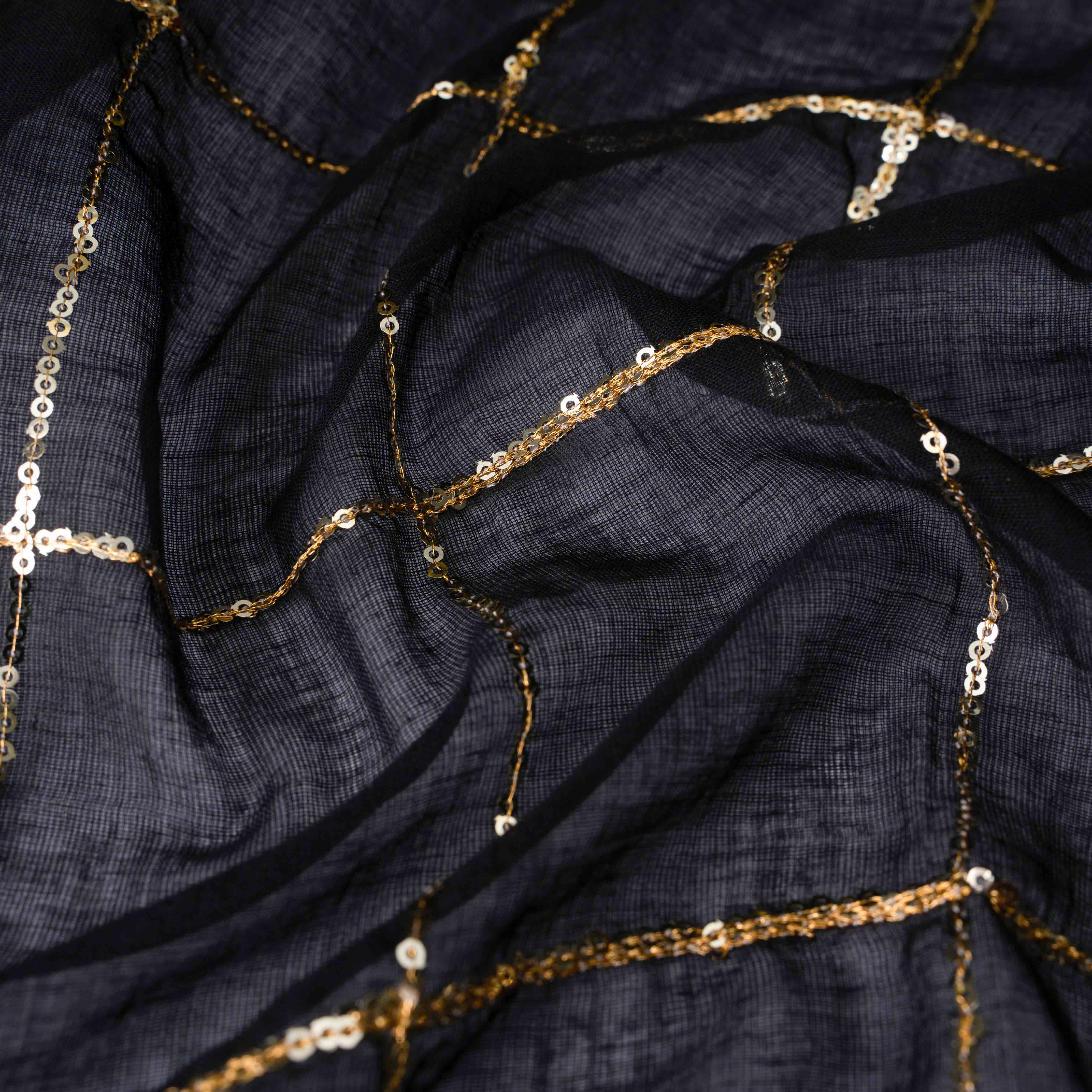 Breezy Mul Cotton Saree in Black with Zari Checks