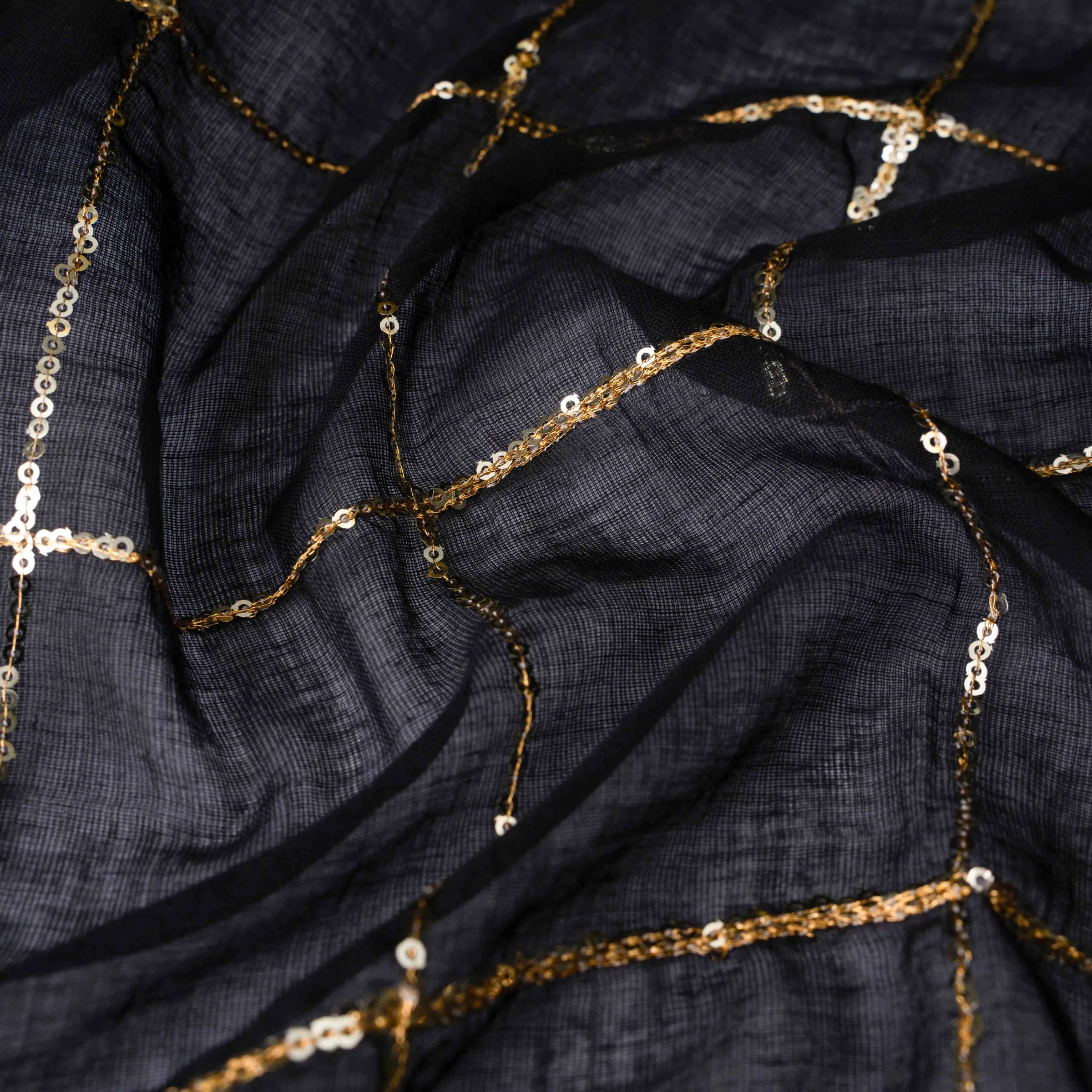 Breezy Mul Cotton Saree in Black with Zari Checks