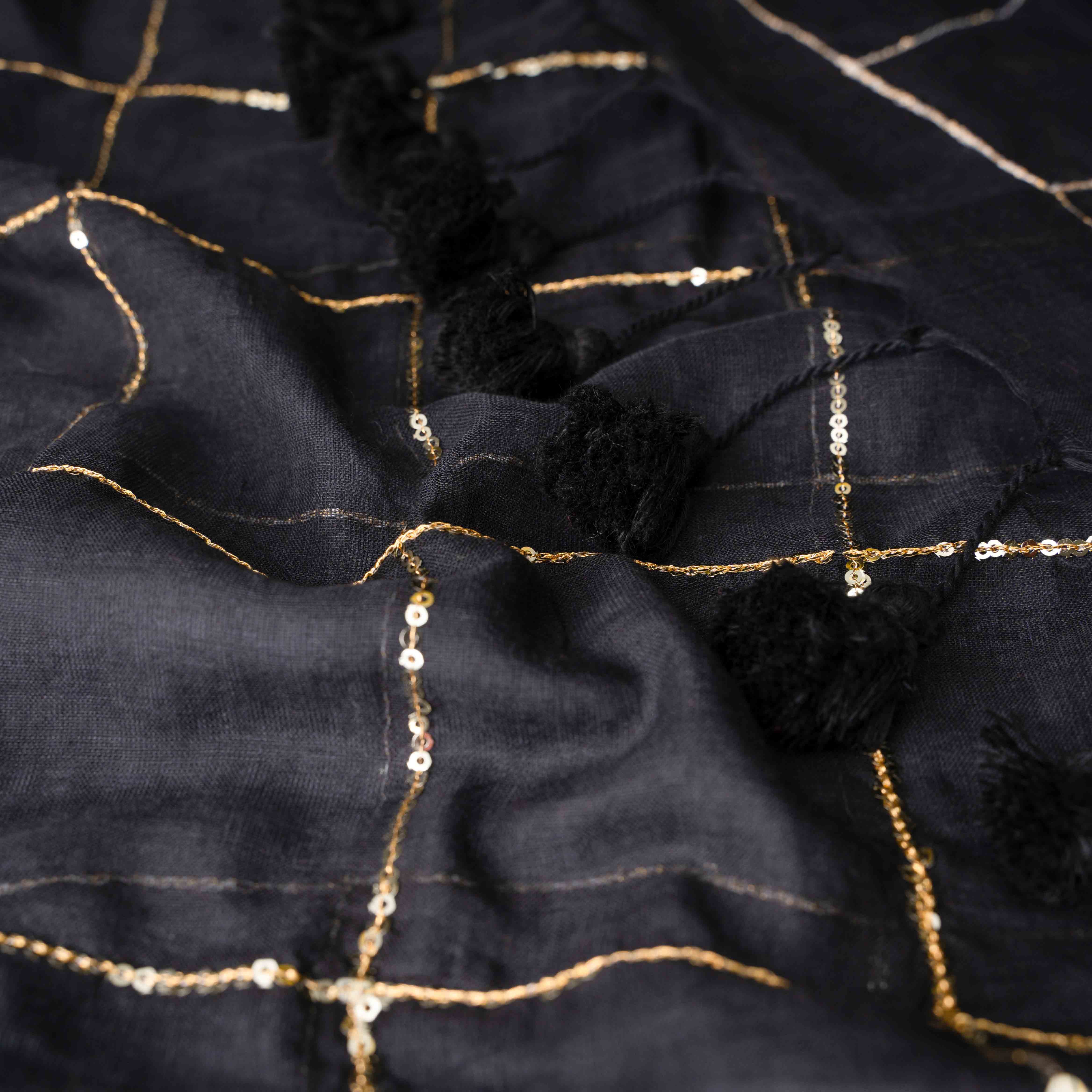 Breezy Mul Cotton Saree in Black with Zari Checks