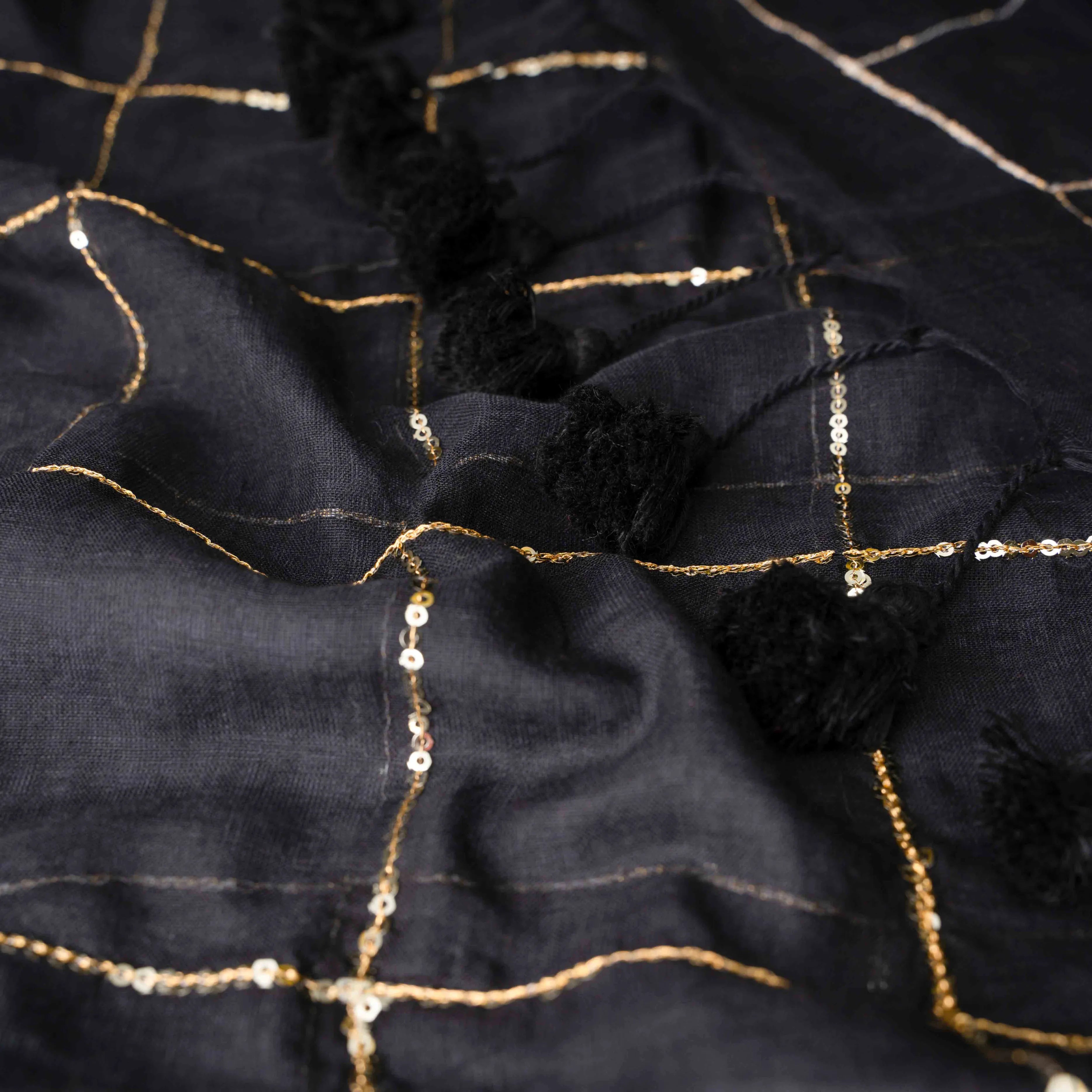 Breezy Mul Cotton Saree in Black with Zari Checks