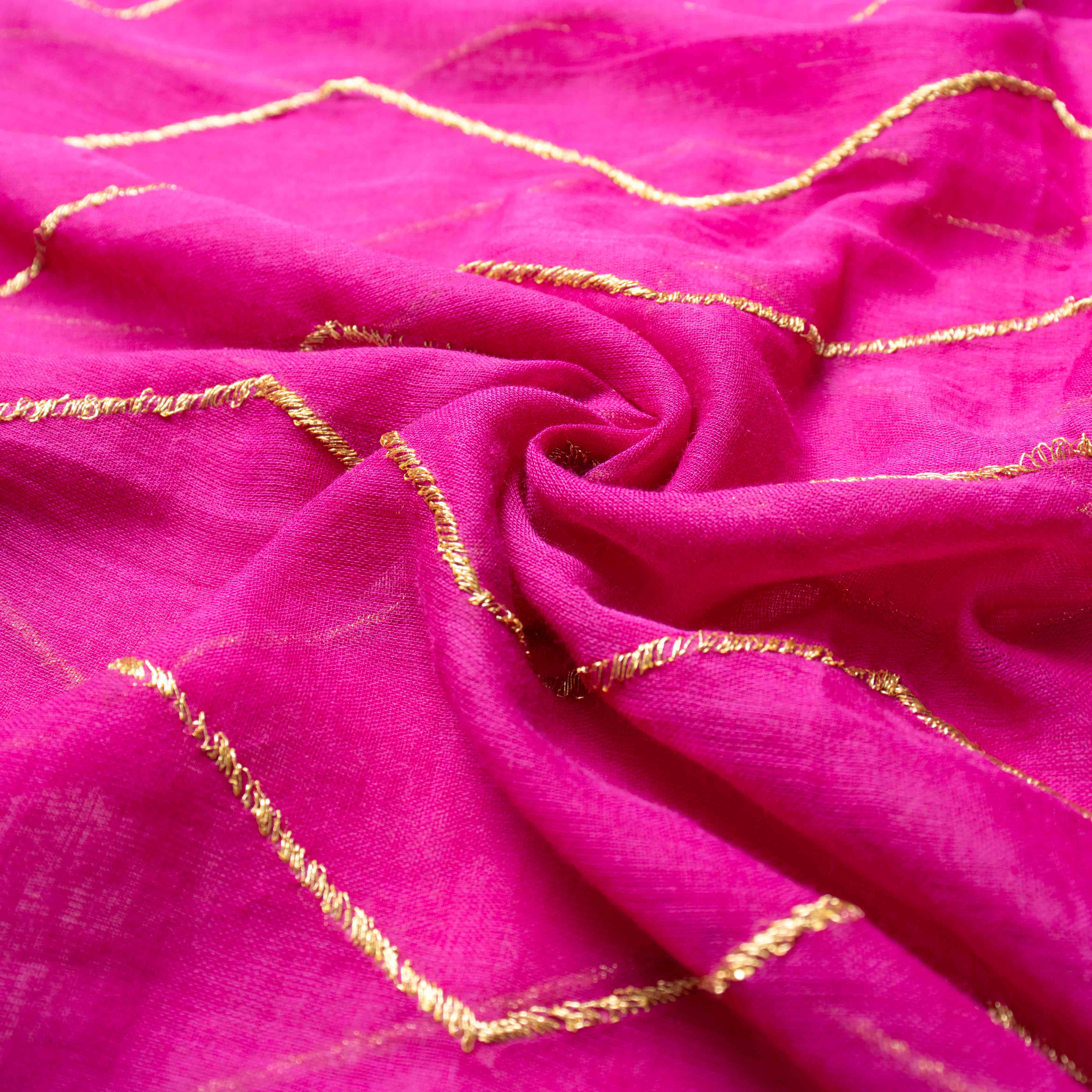 Featherlight Mul Cotton Saree in Orchid Pink with Wave Patterns