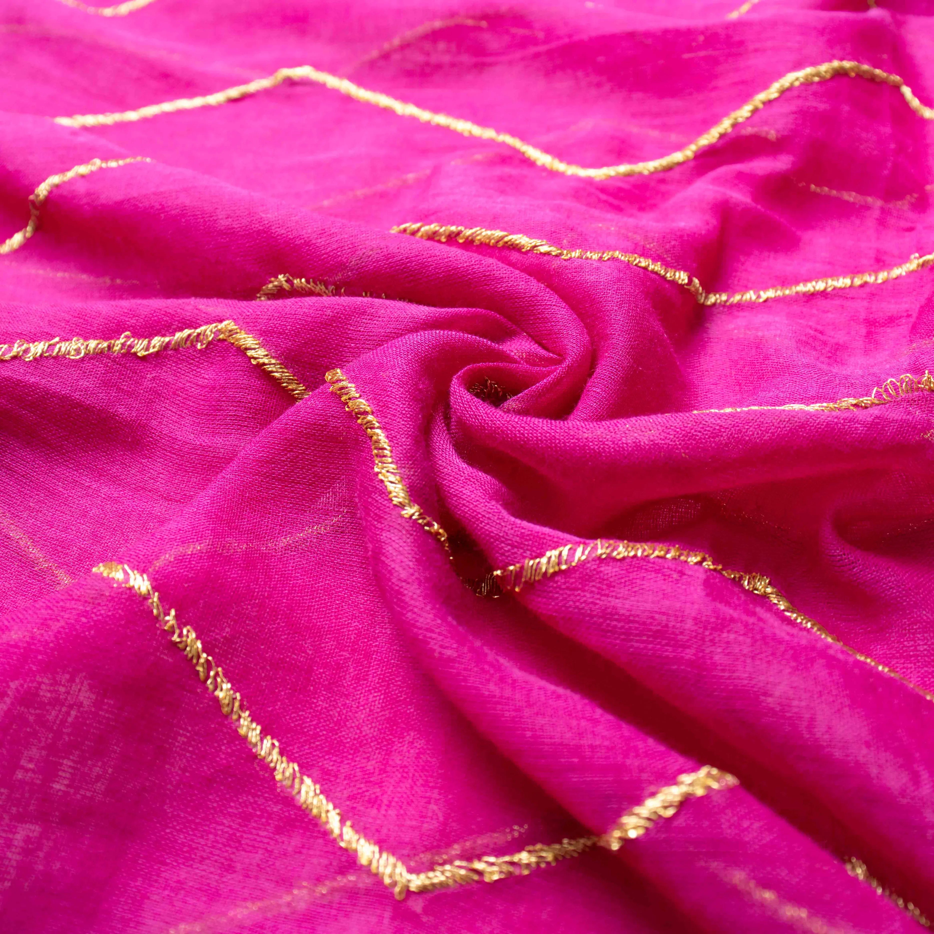 Featherlight Mul Cotton Saree in Orchid Pink with Wave Patterns
