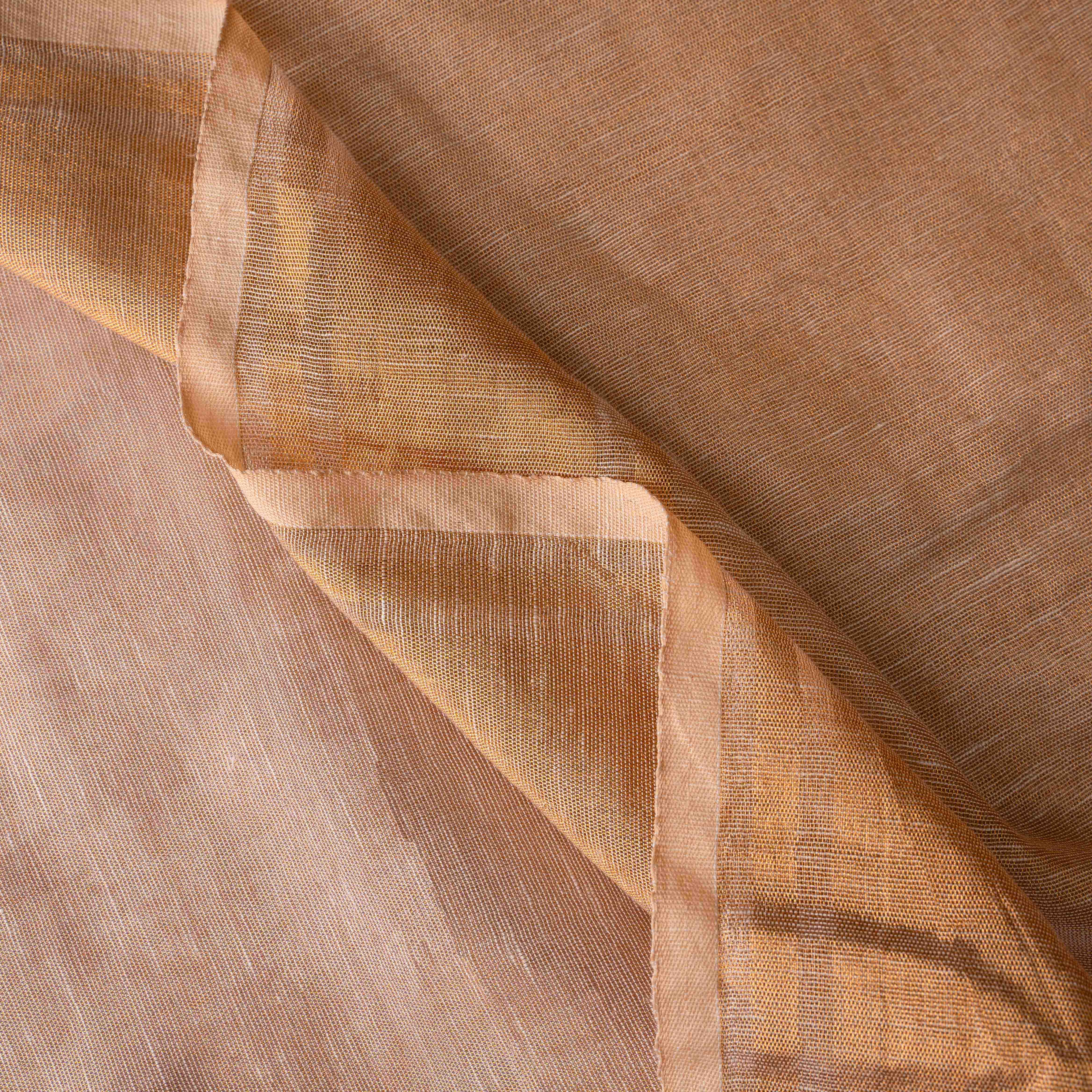 Handwoven Tissue Linen Striped Saree in Golden Yellow