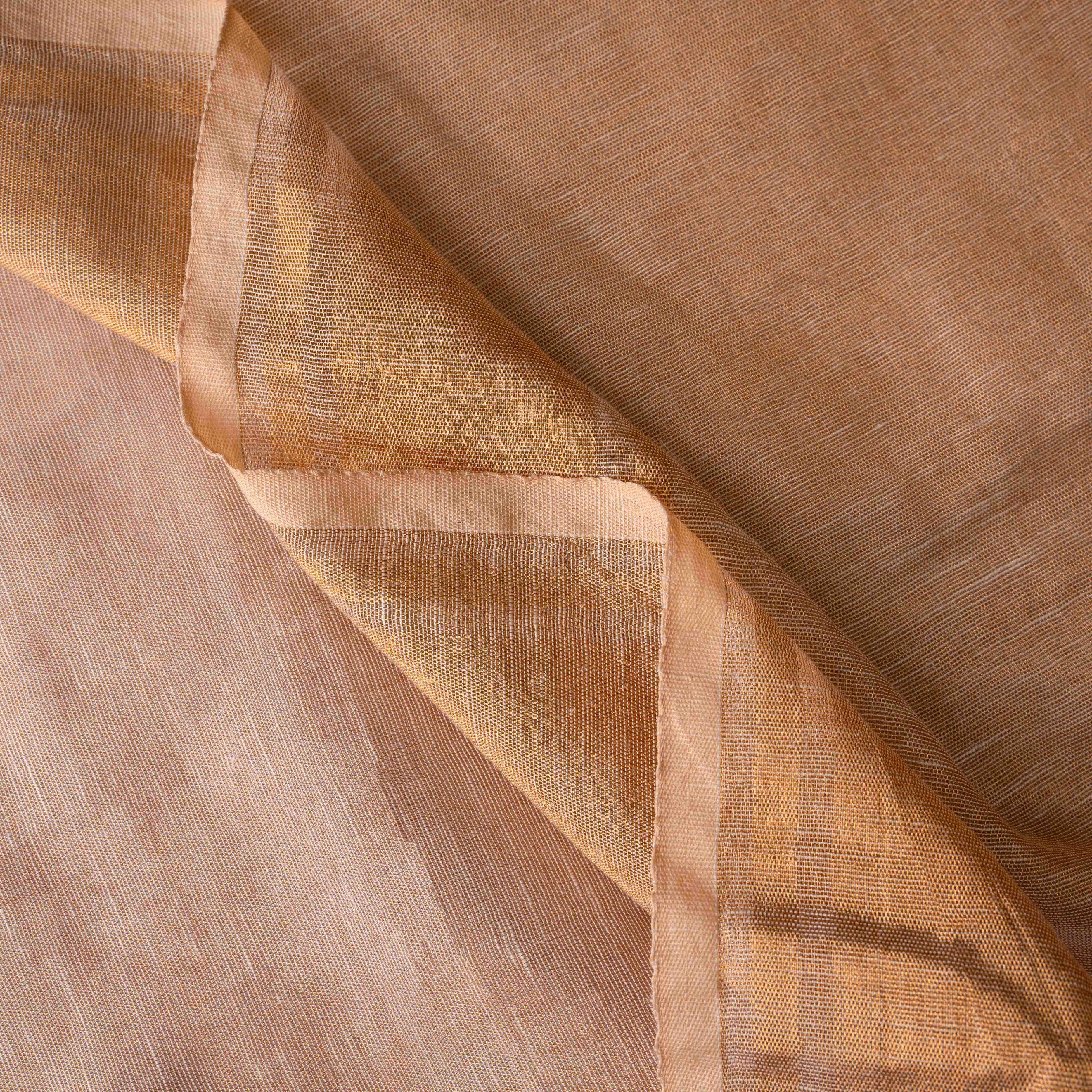 Handwoven Tissue Linen Striped Saree in Golden Yellow