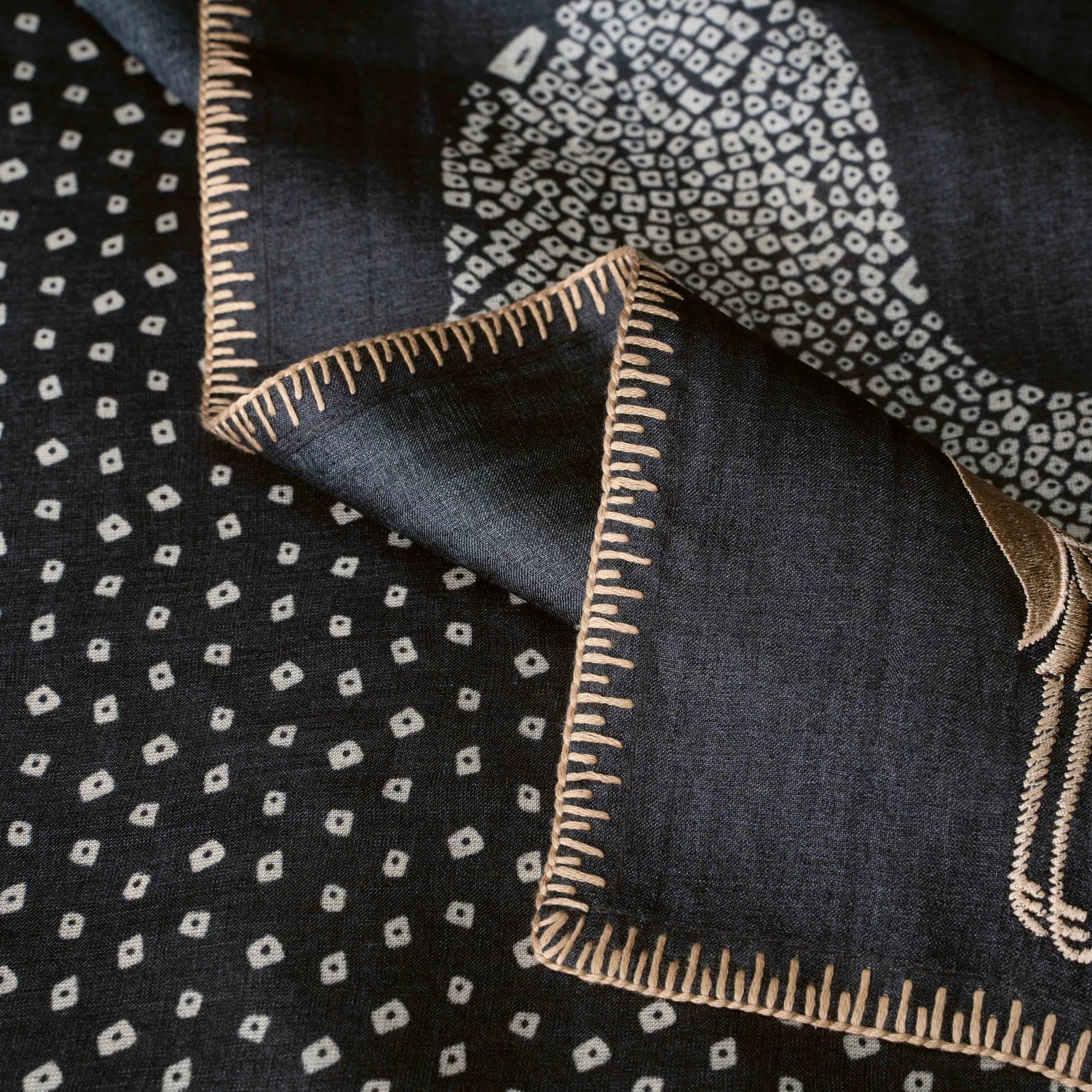 Tussar Silk Embroidered Saree in Ink Black & Ivory