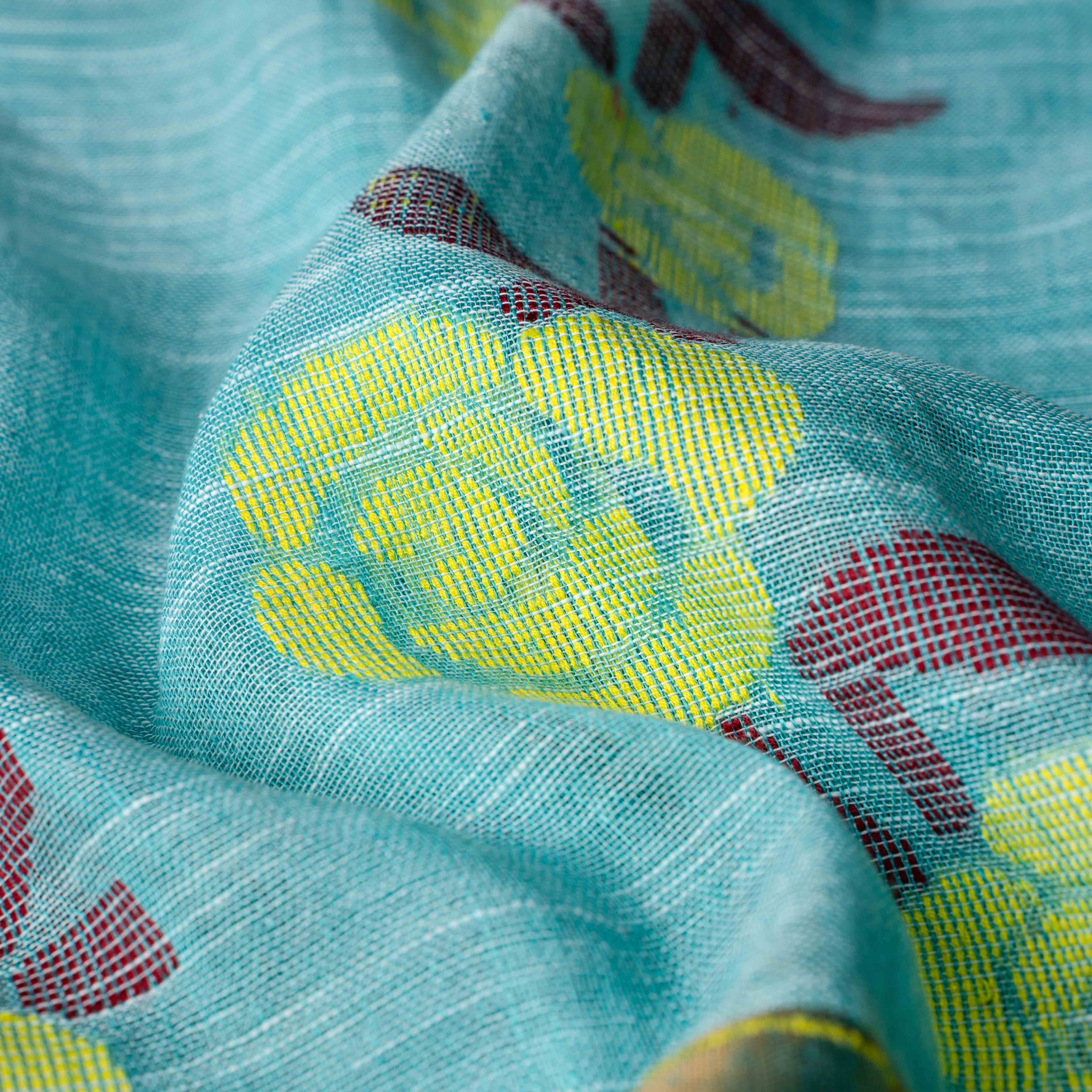 Pure Linen Jamdani saree in Mineral Turquoise