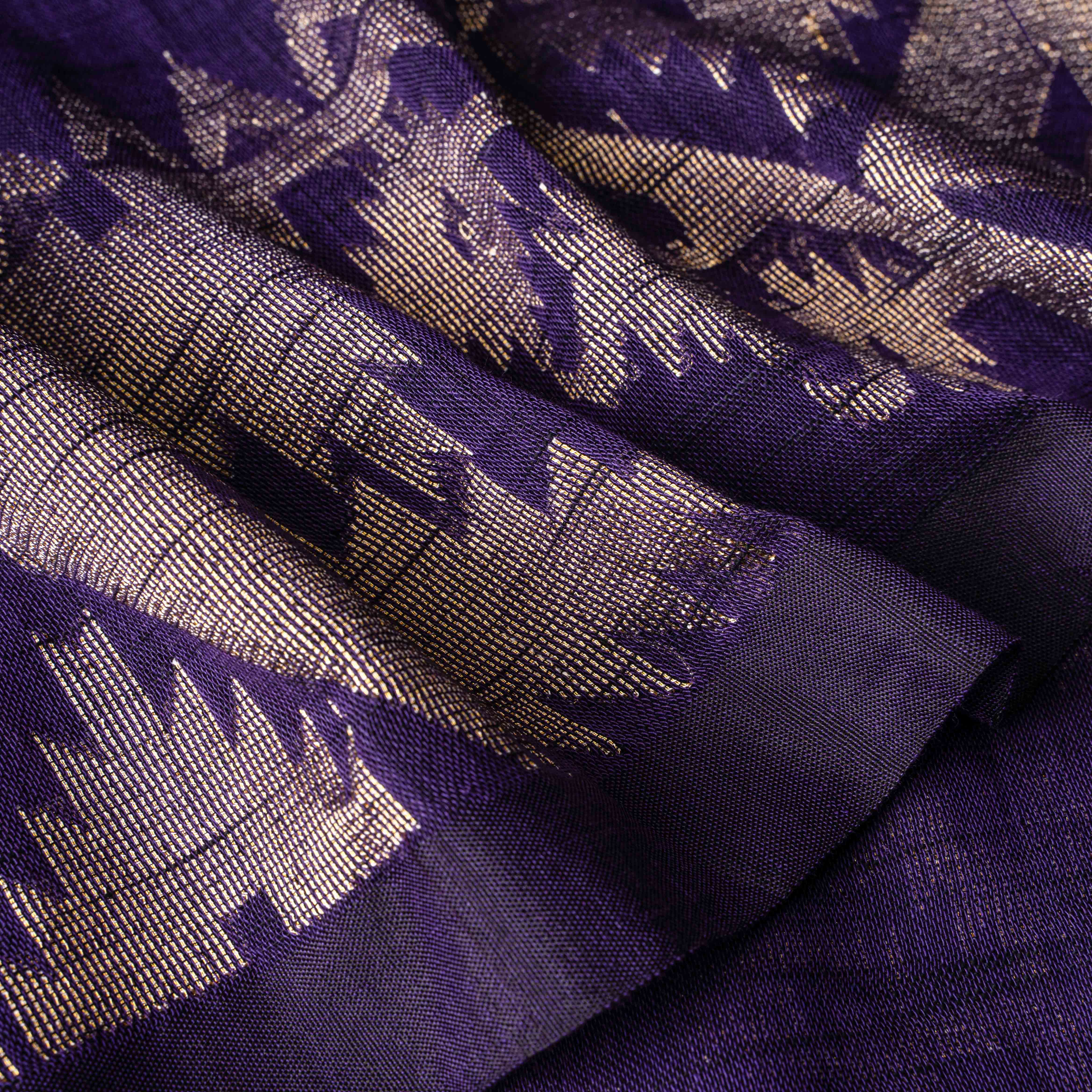 Pure Linen Jamdani saree in Deep Violet & Antique Gold