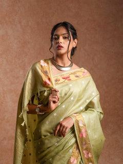 Tussar Silk Woven Saree in Champagne Sage
