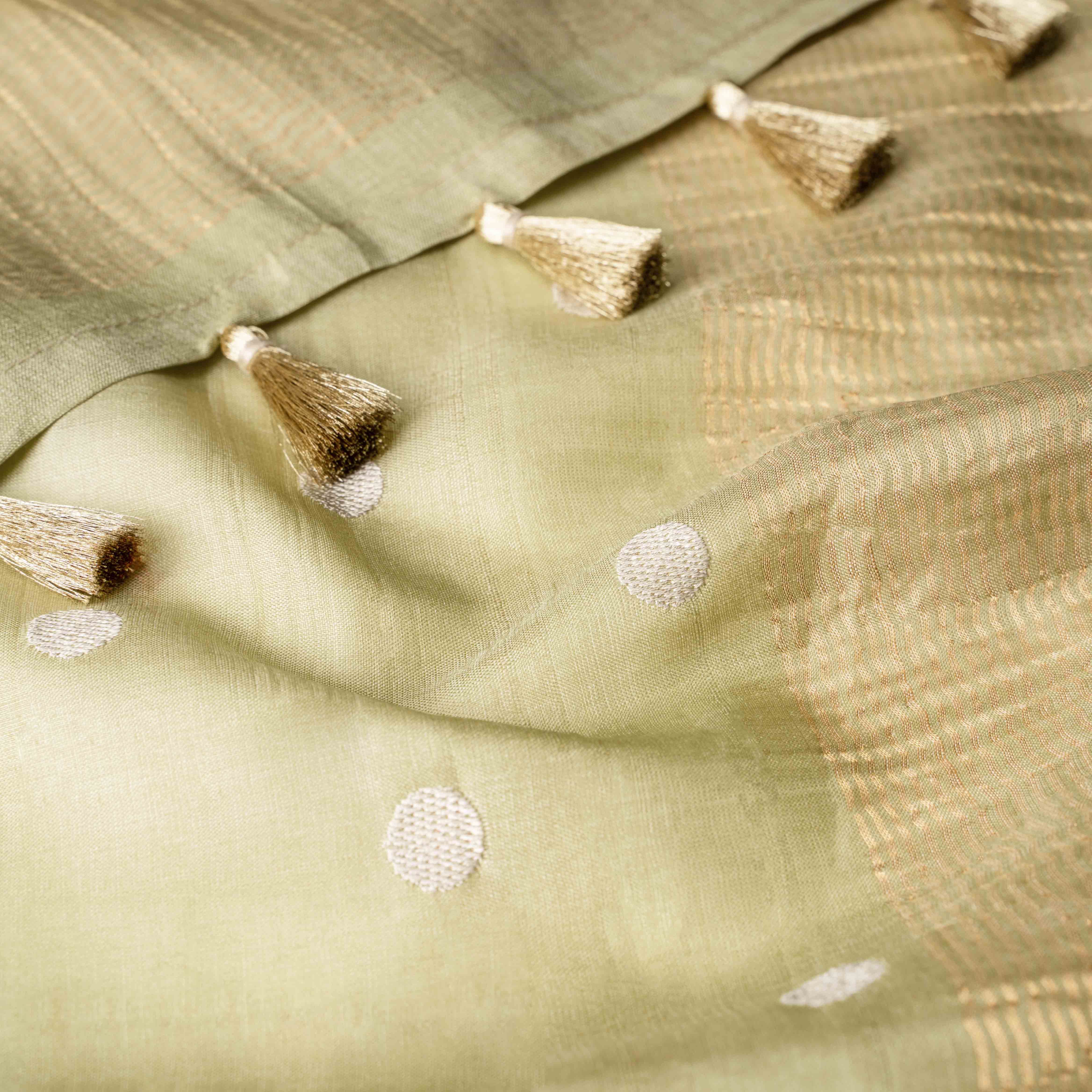 Tussar Silk Embroidered Saree in Champagne Sage